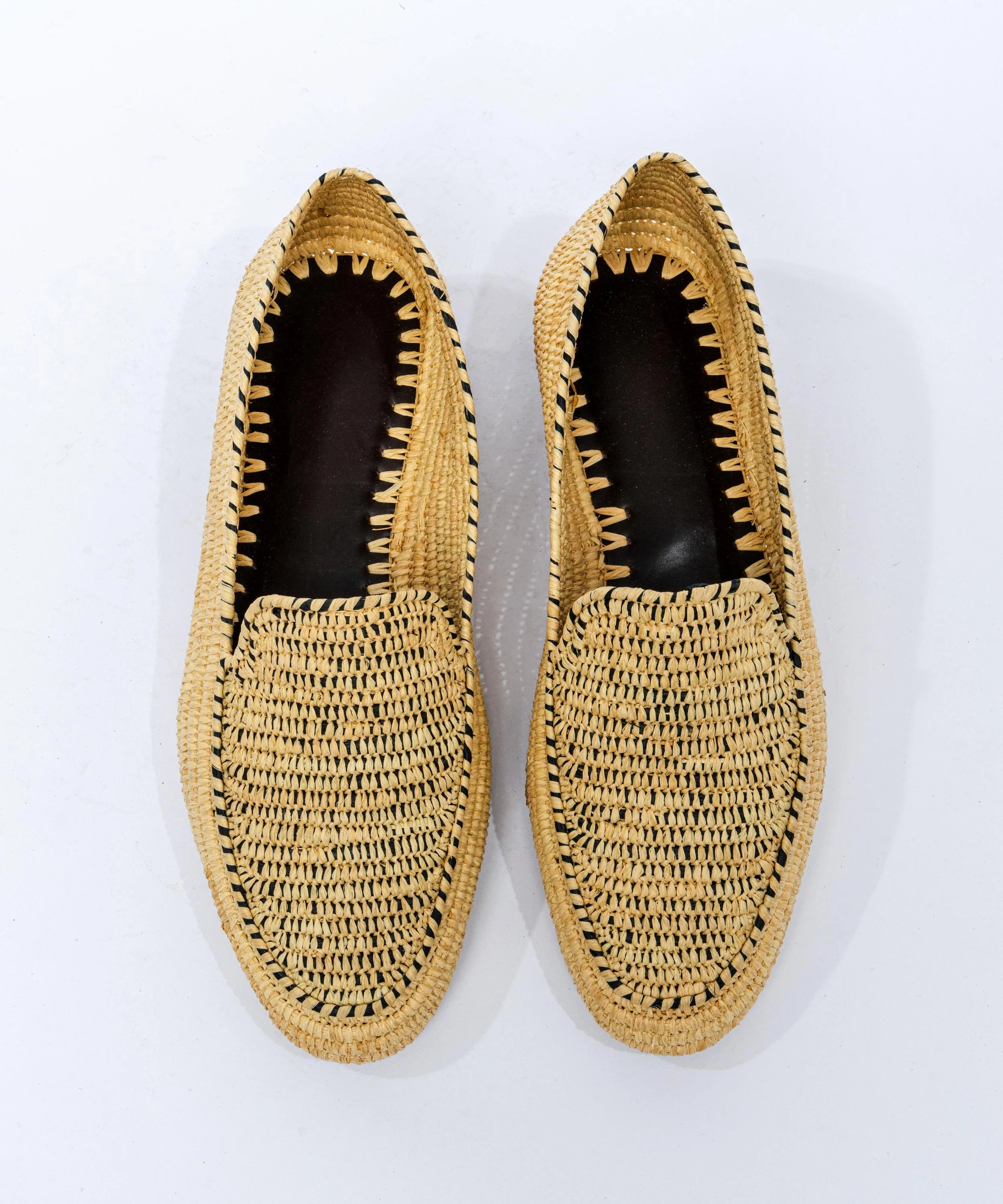 Men's Raffia Loafers in Beige and Black