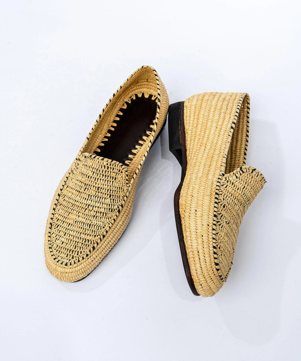 Men's Raffia Loafers in Beige and Black