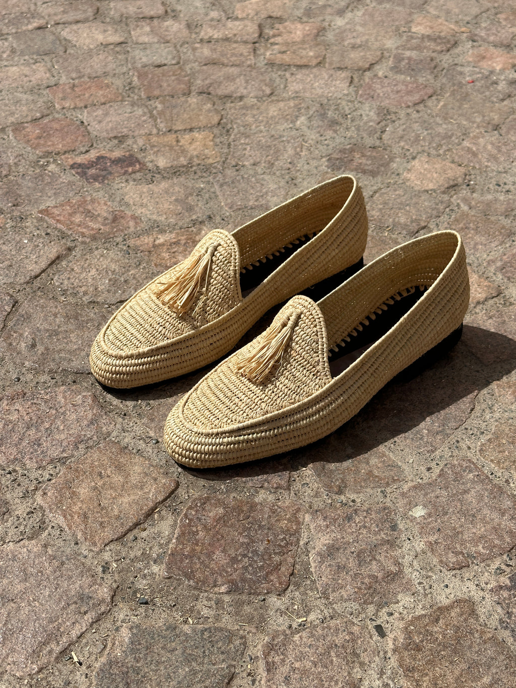 Men's Raffia Loafers in Beige