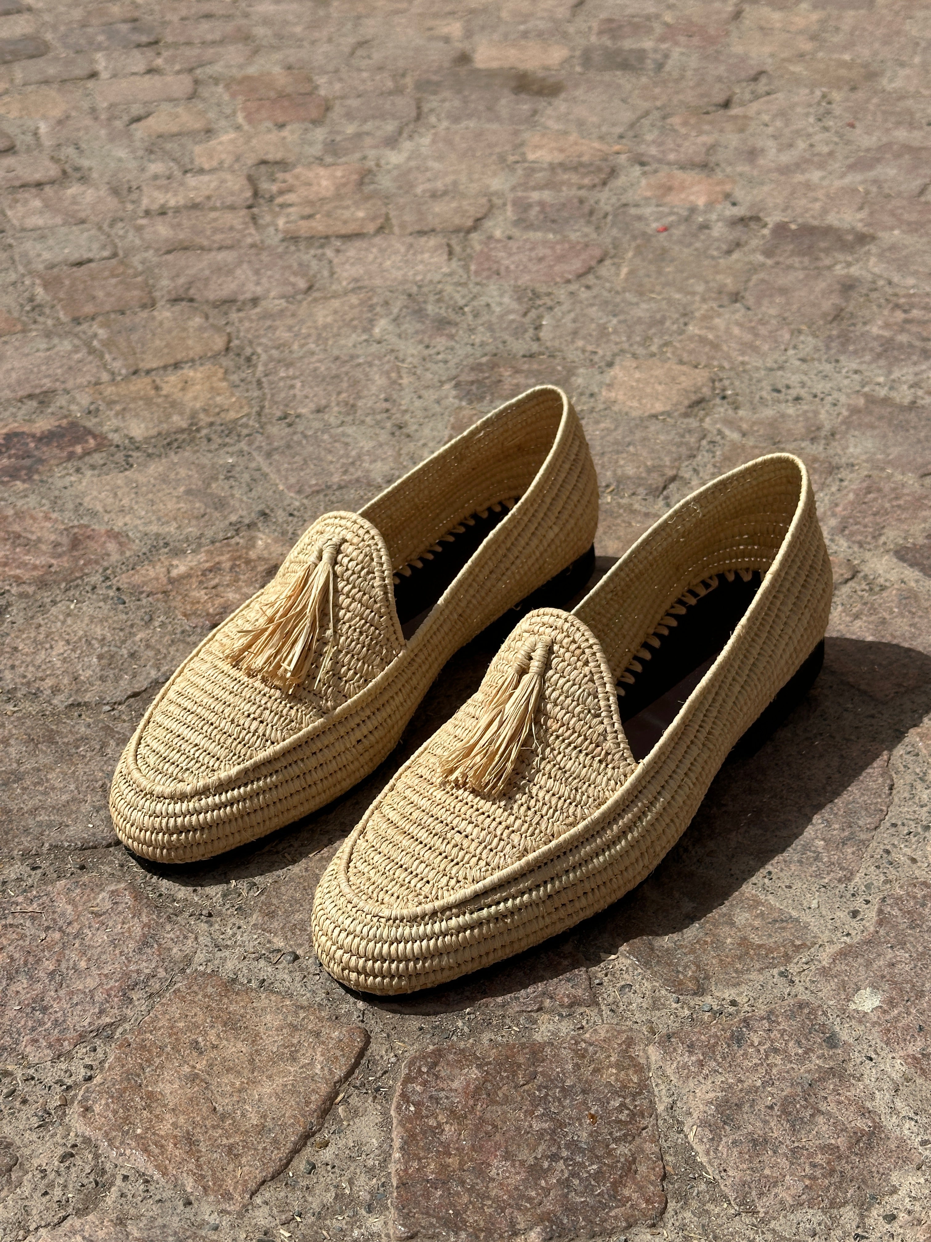 Men's Raffia Loafers in Beige