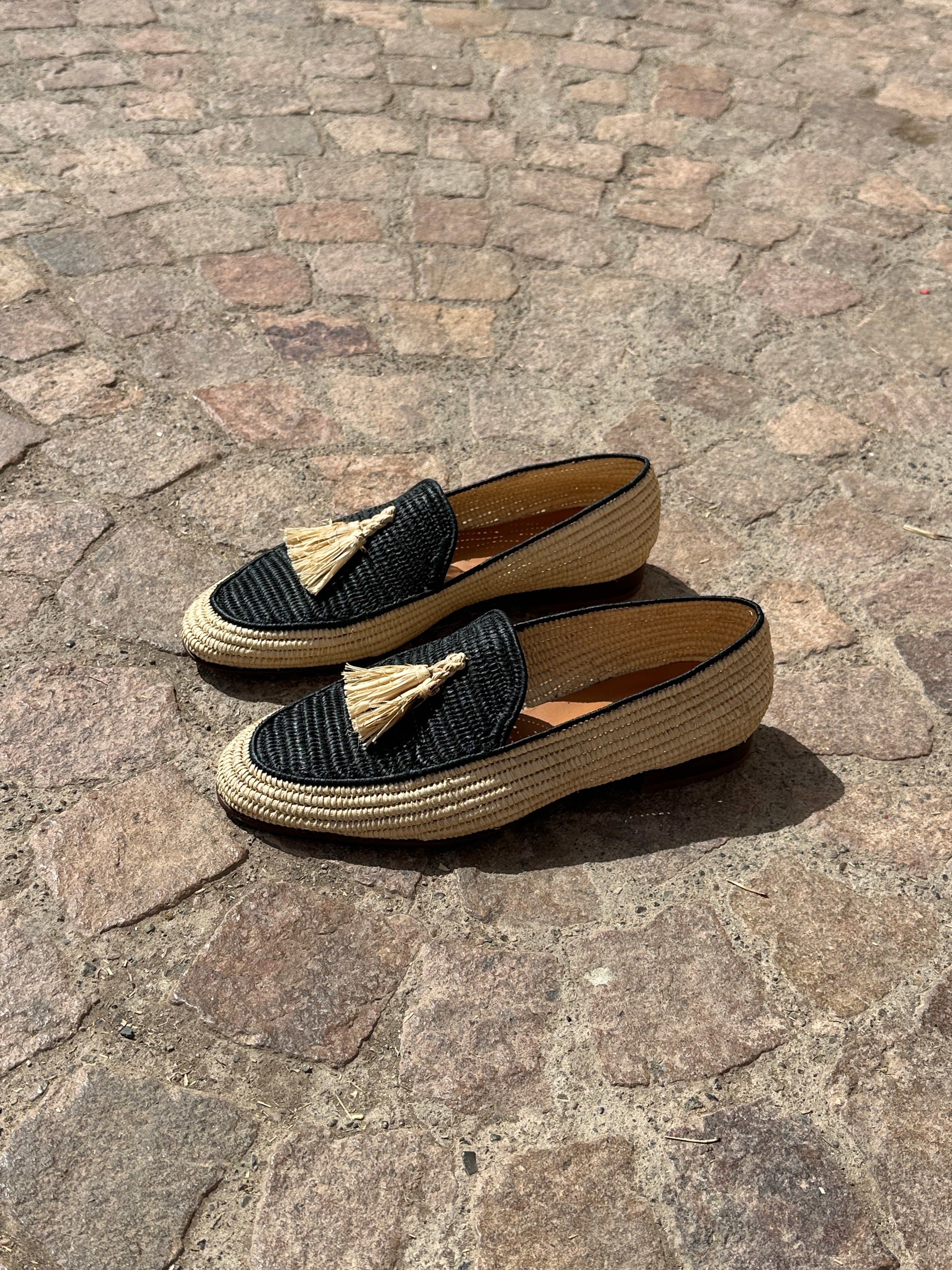 Men's Raffia Loafers in Natural & BlacK