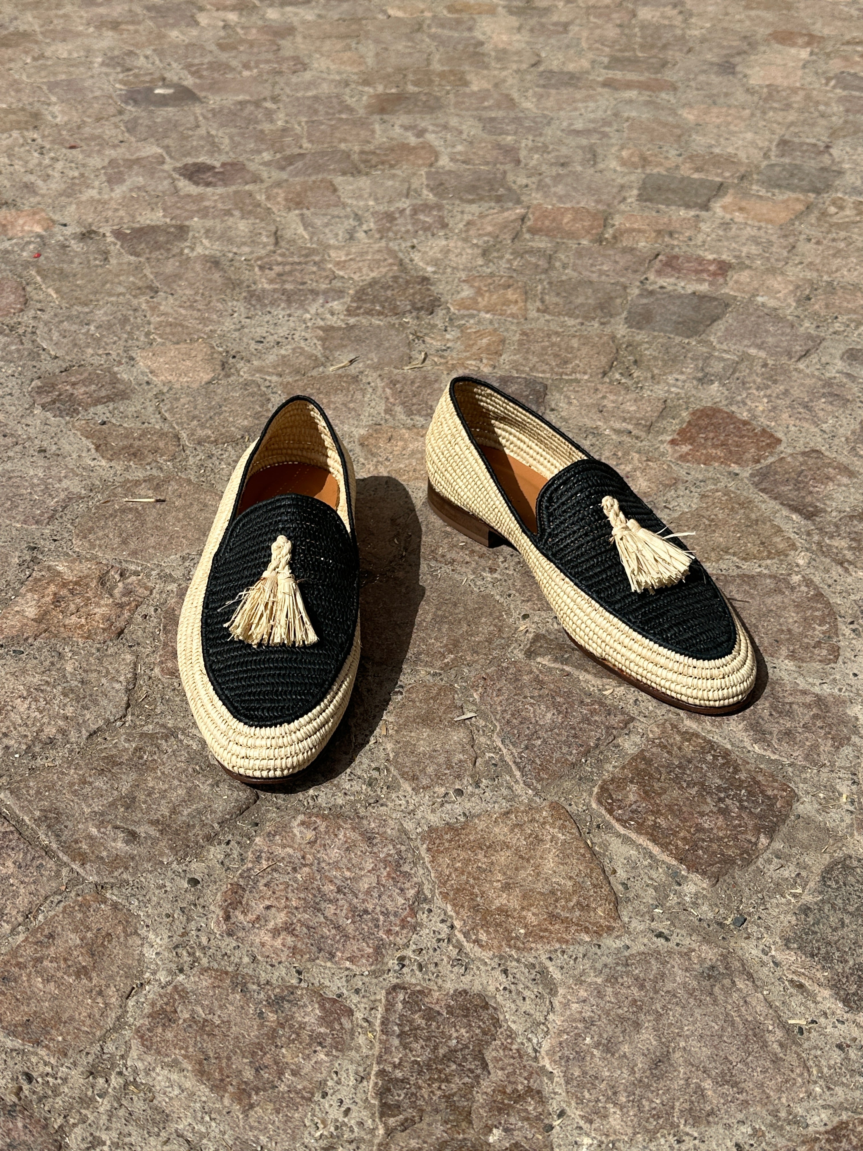 Men's Raffia Loafers in Natural & BlacK