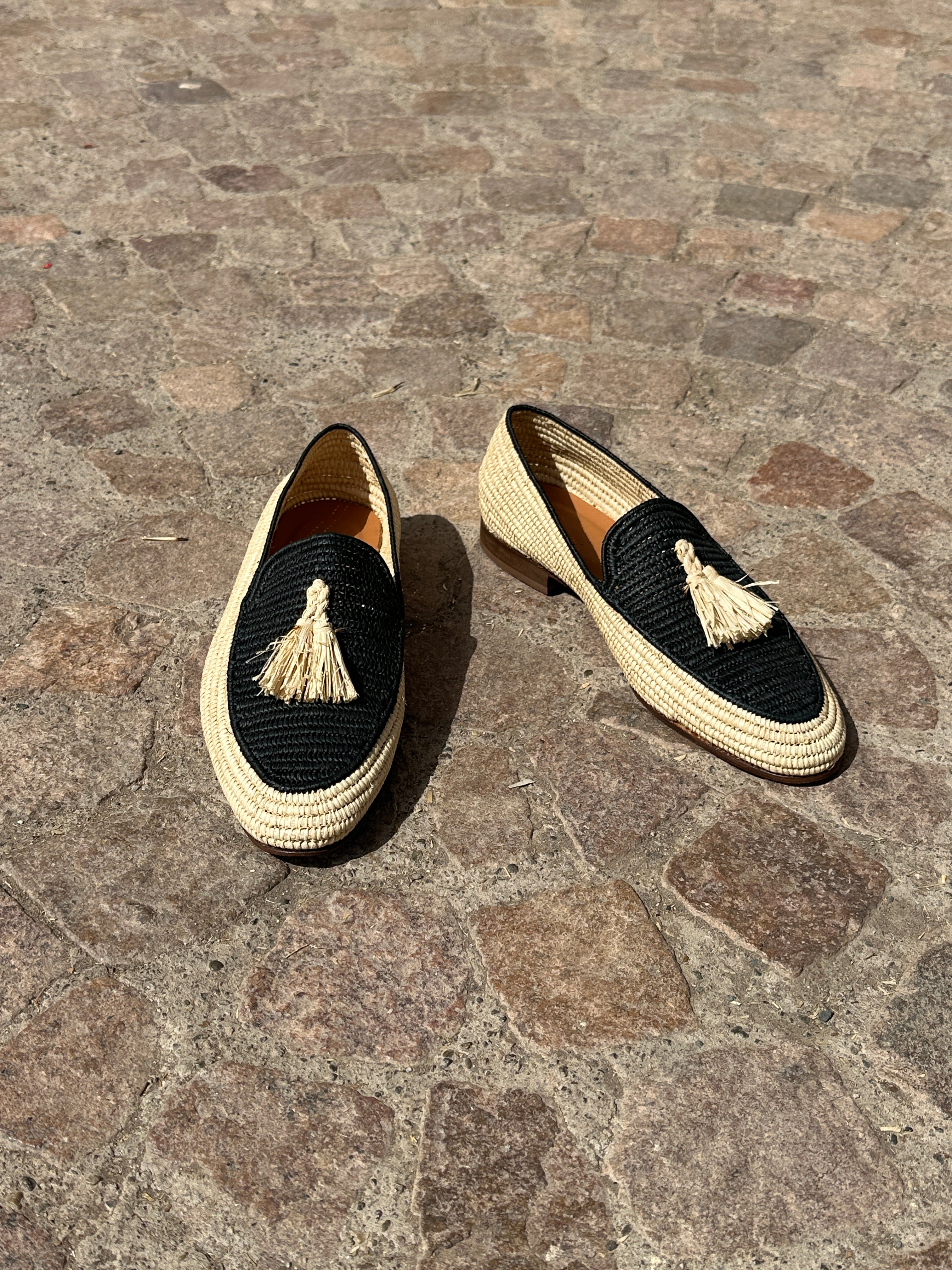 Men's Raffia Loafers in Natural & BlacK