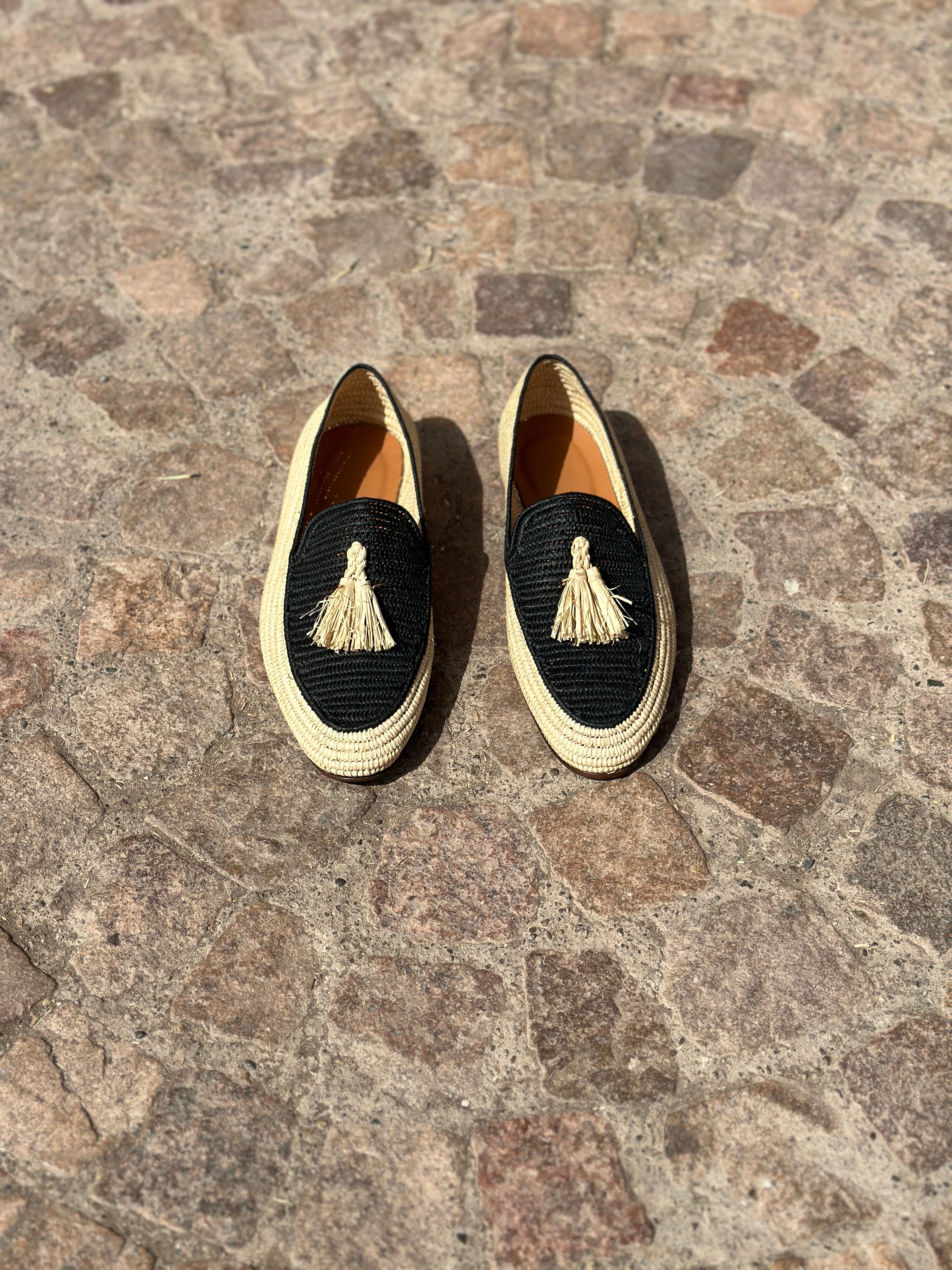 Men's Raffia Loafers in Natural & BlacK