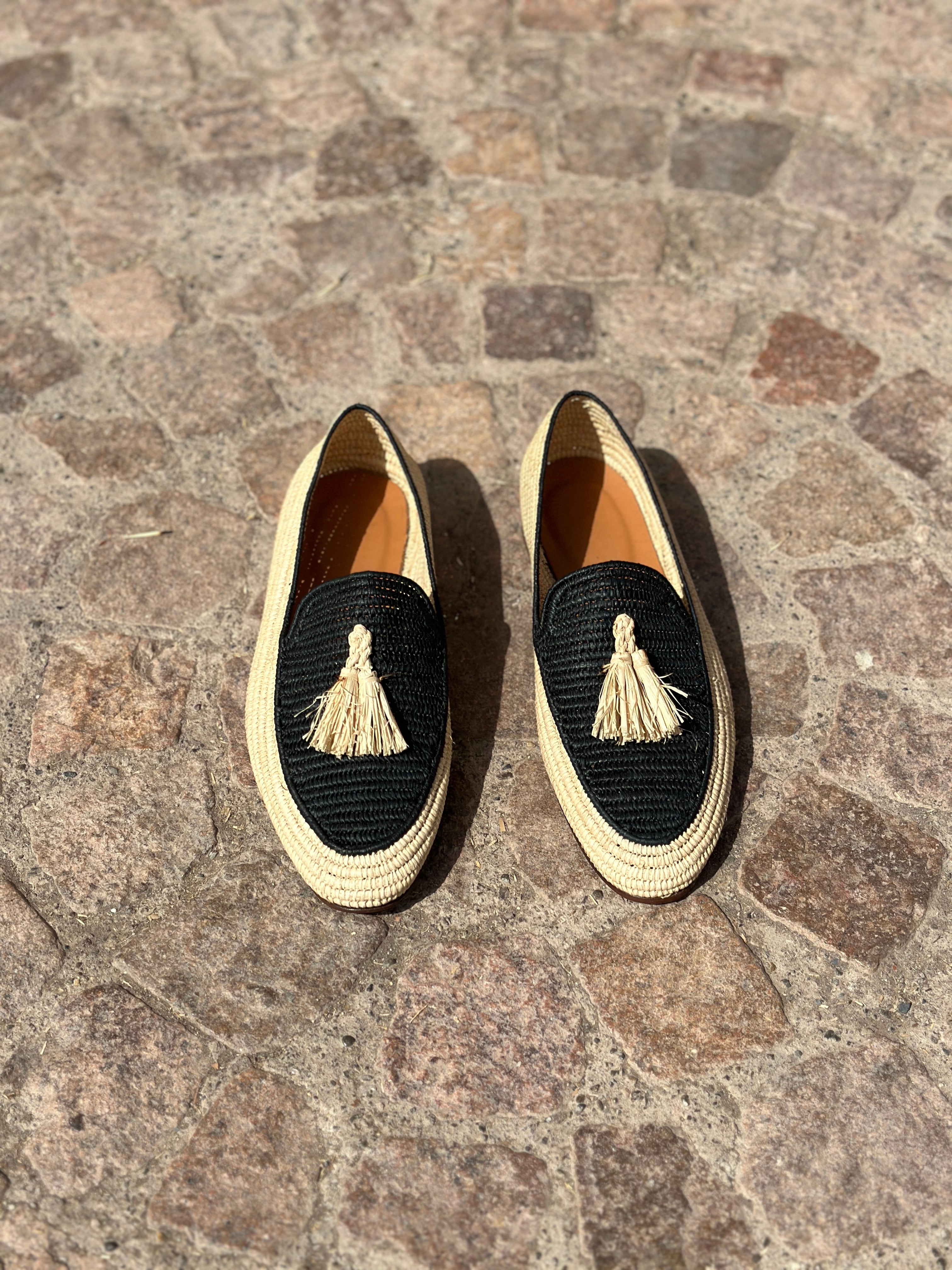 Men's Raffia Loafers in Natural & BlacK