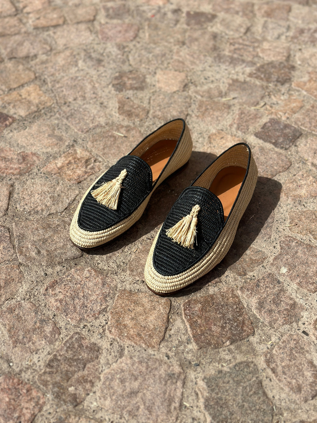 Men's Raffia Loafers in Natural & BlacK