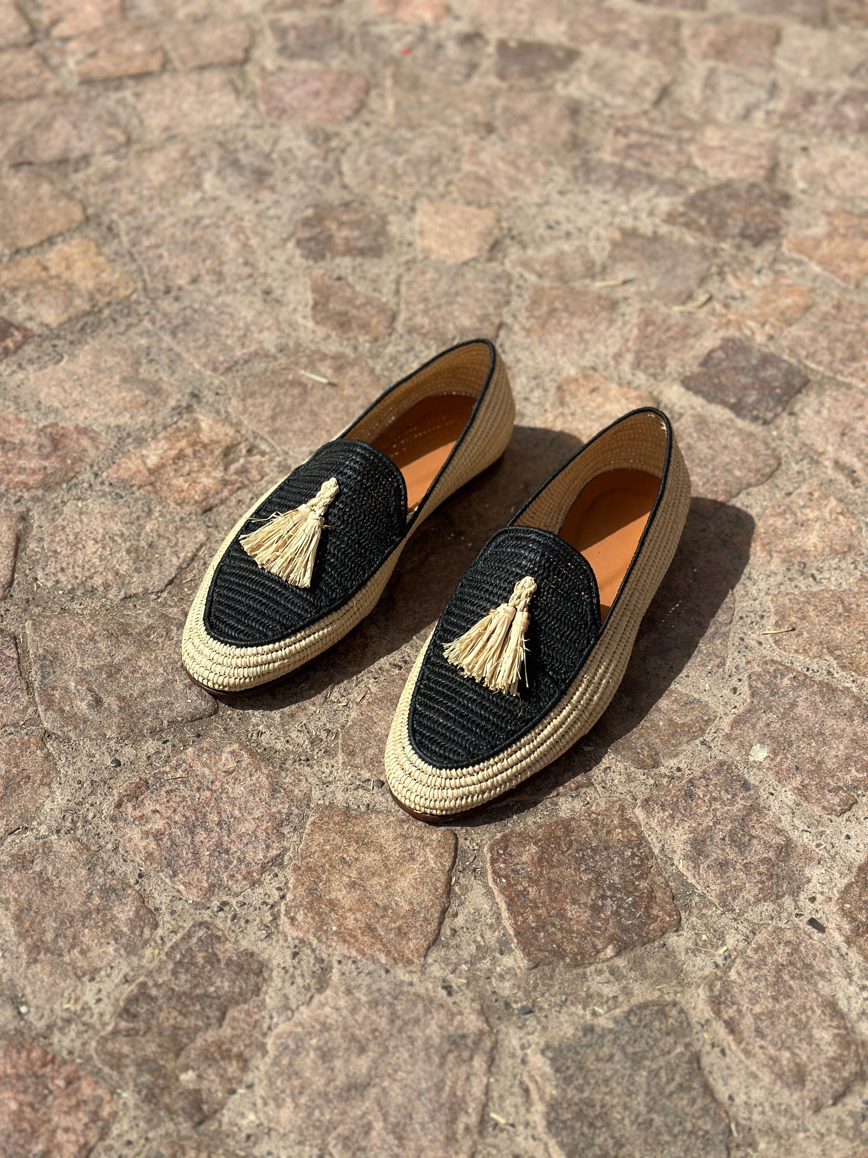 Men's Raffia Loafers in Natural & BlacK