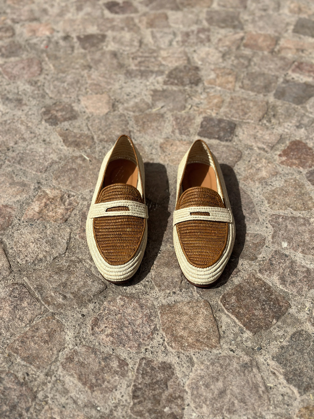 Men's Raffia Loafers in Beige & Light Brown