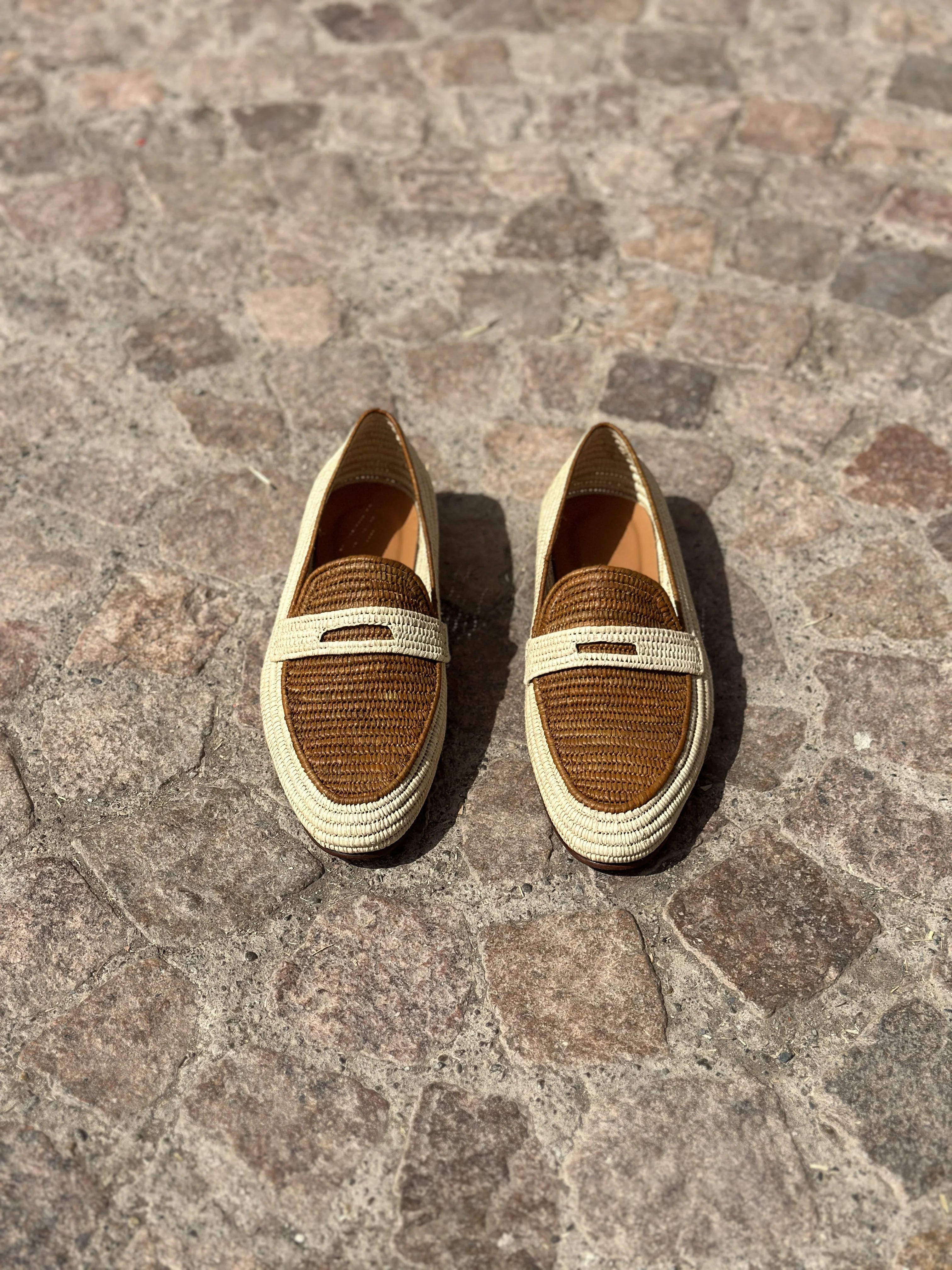 Men's Raffia Loafers in Beige & Light Brown