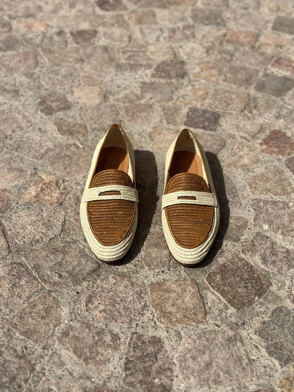 Men's Raffia Loafers in Beige & Light Brown