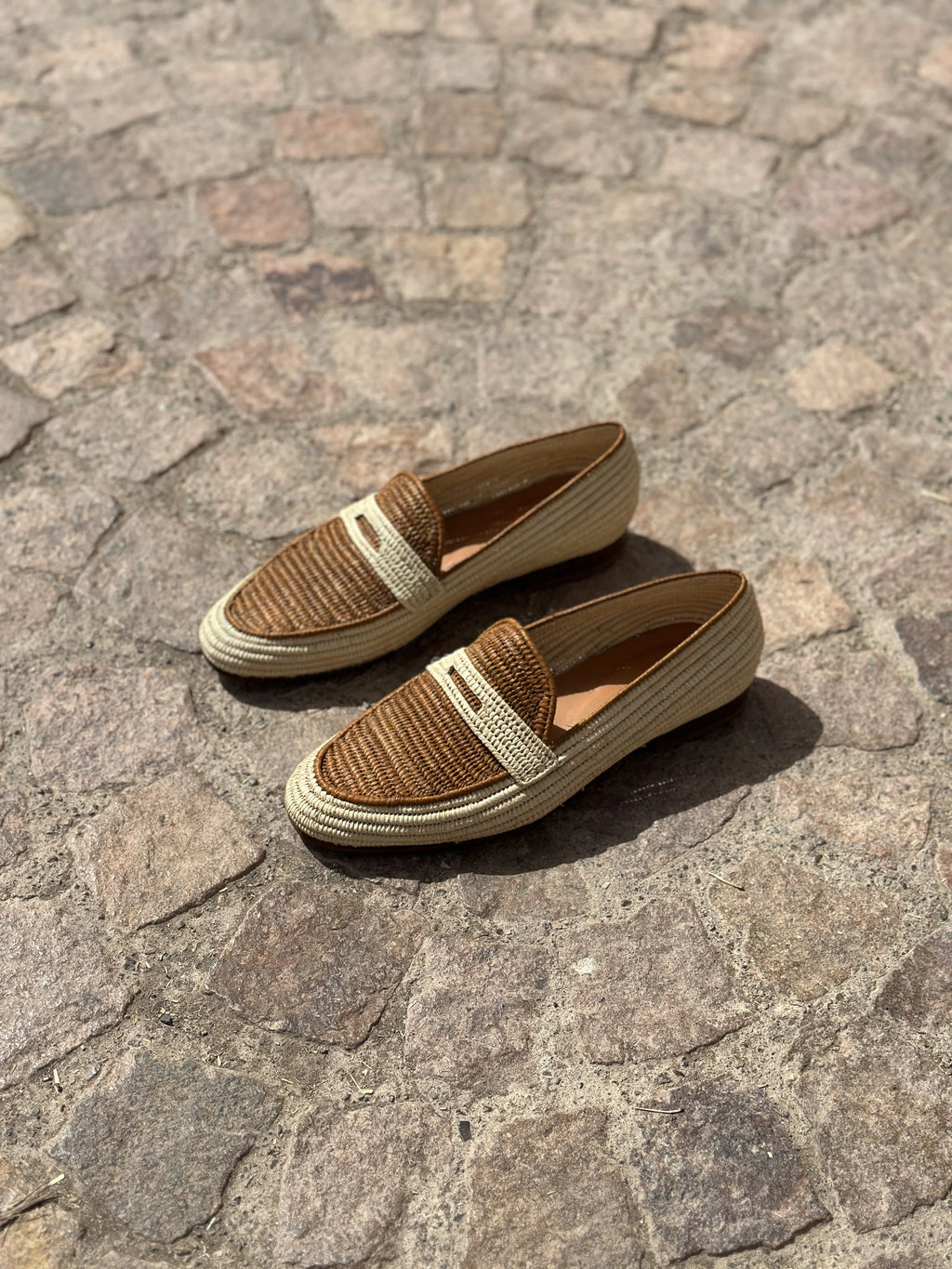 Men's Raffia Loafers in Beige & Light Brown