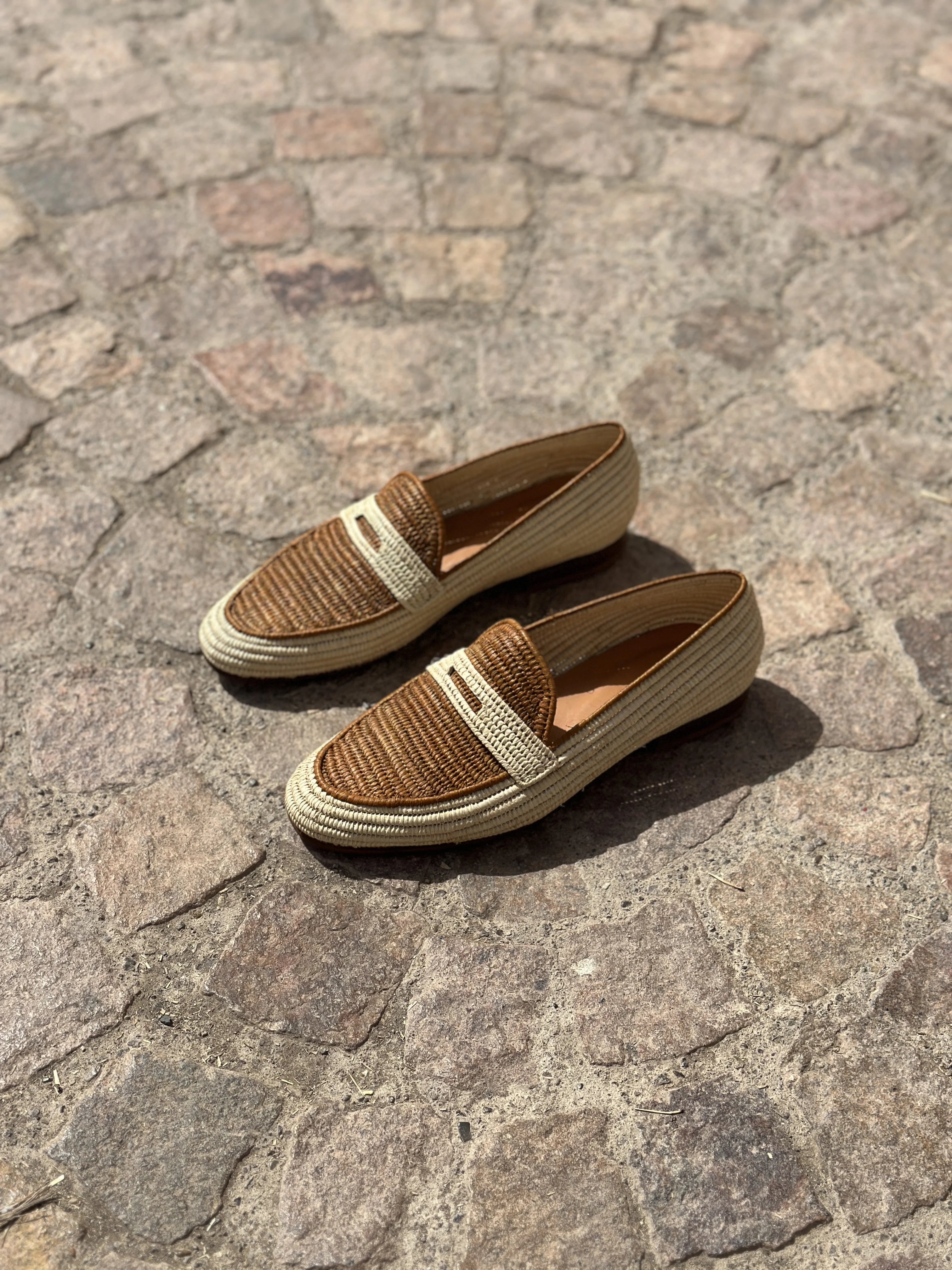 Men's Raffia Loafers in Beige & Light Brown