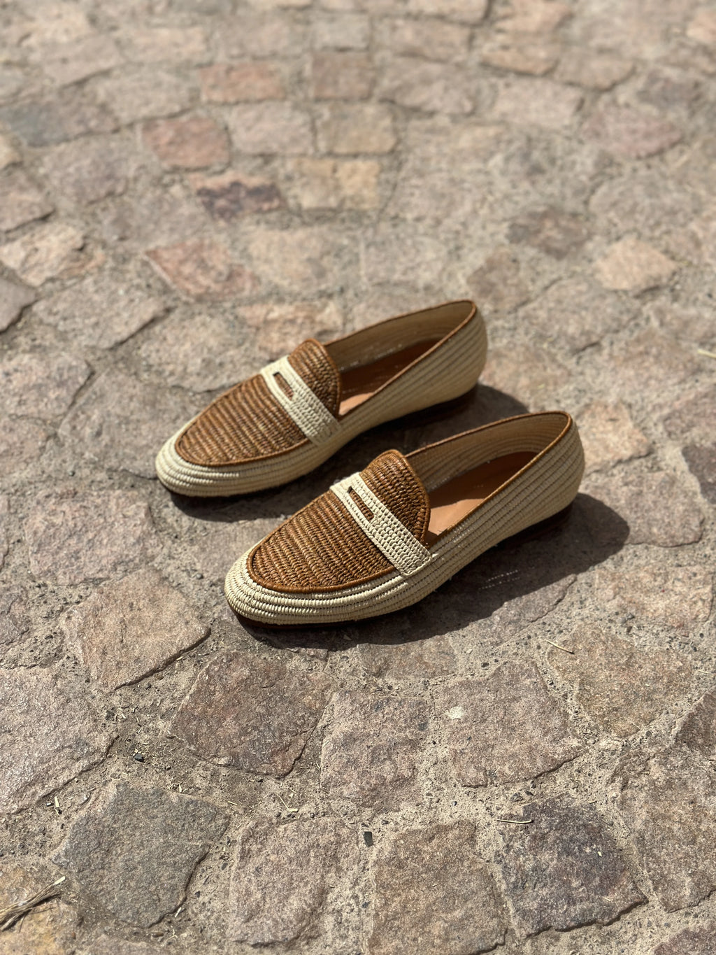 Men's Raffia Loafers in Beige & Light Brown