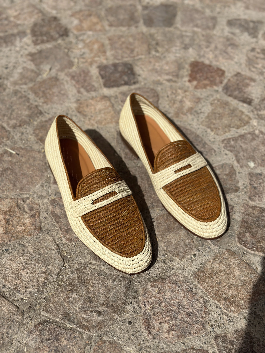 Men's Raffia Loafers in Beige & Light Brown