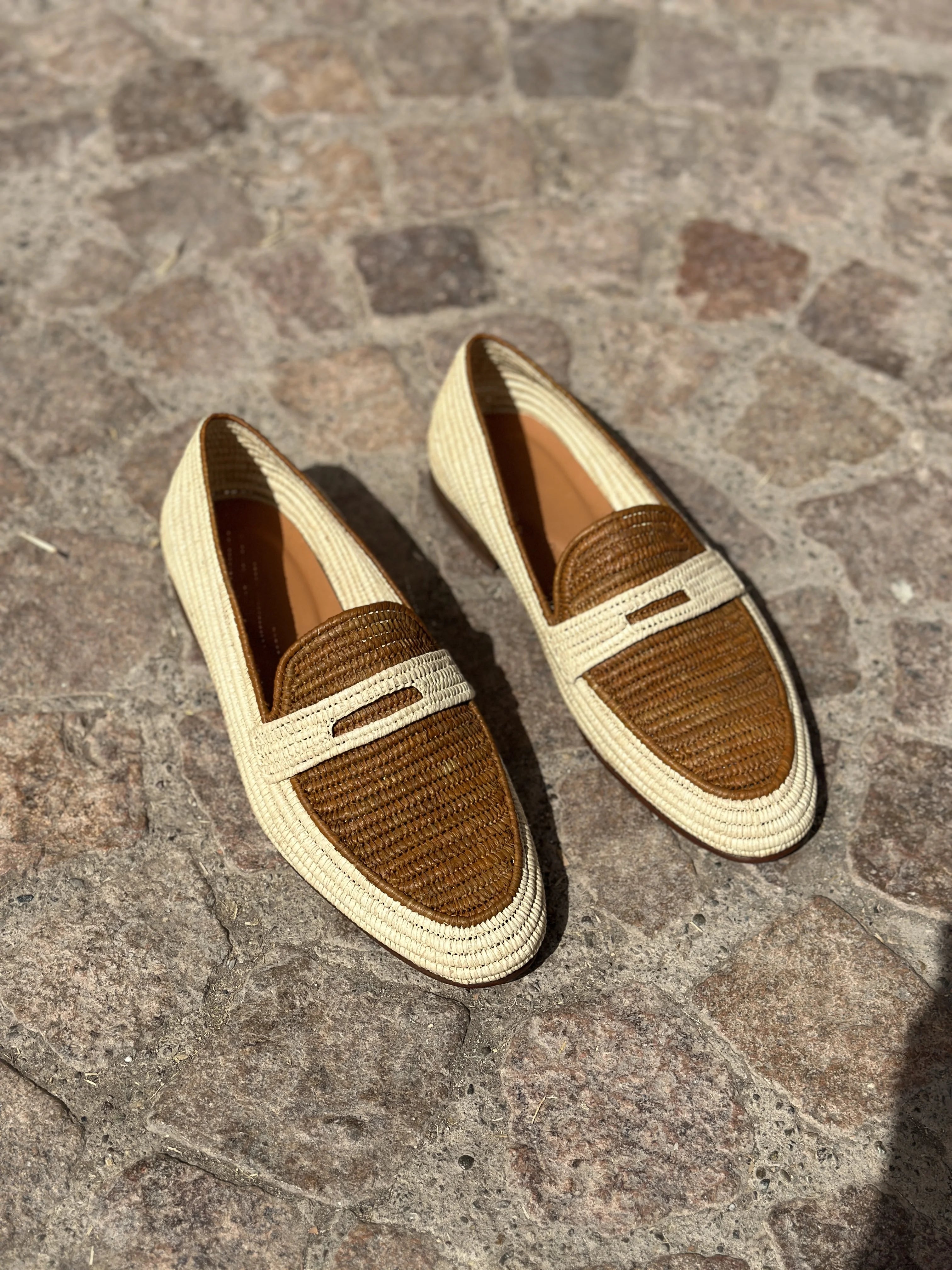 Men's Raffia Loafers in Beige & Light Brown