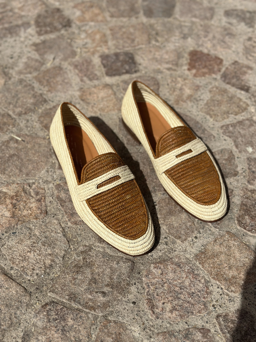Men's Raffia Loafers in Beige & Light Brown