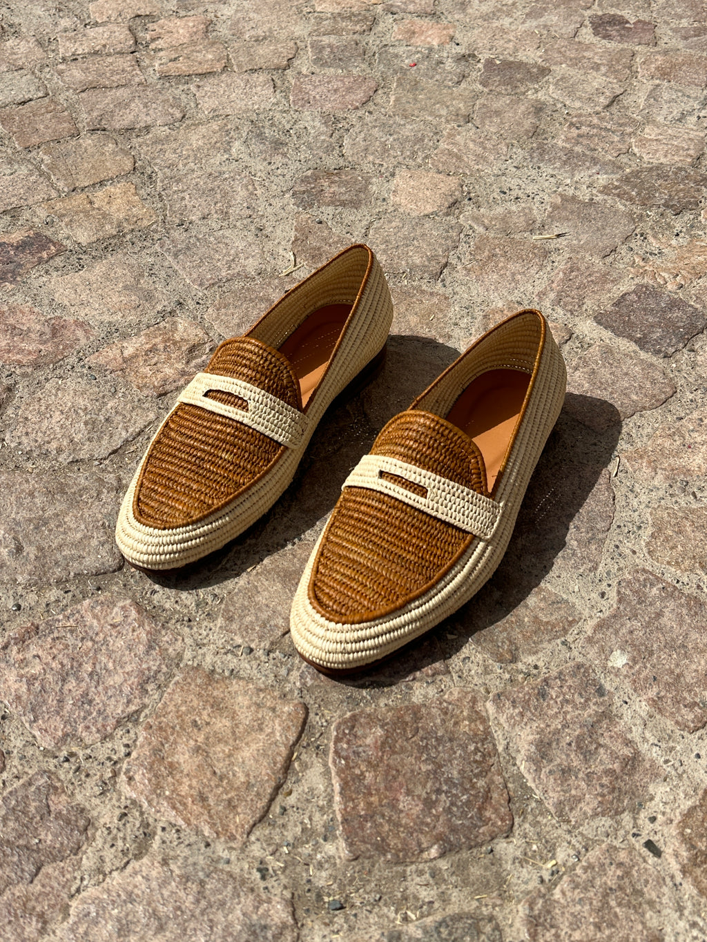 Men's Raffia Loafers in Beige & Light Brown
