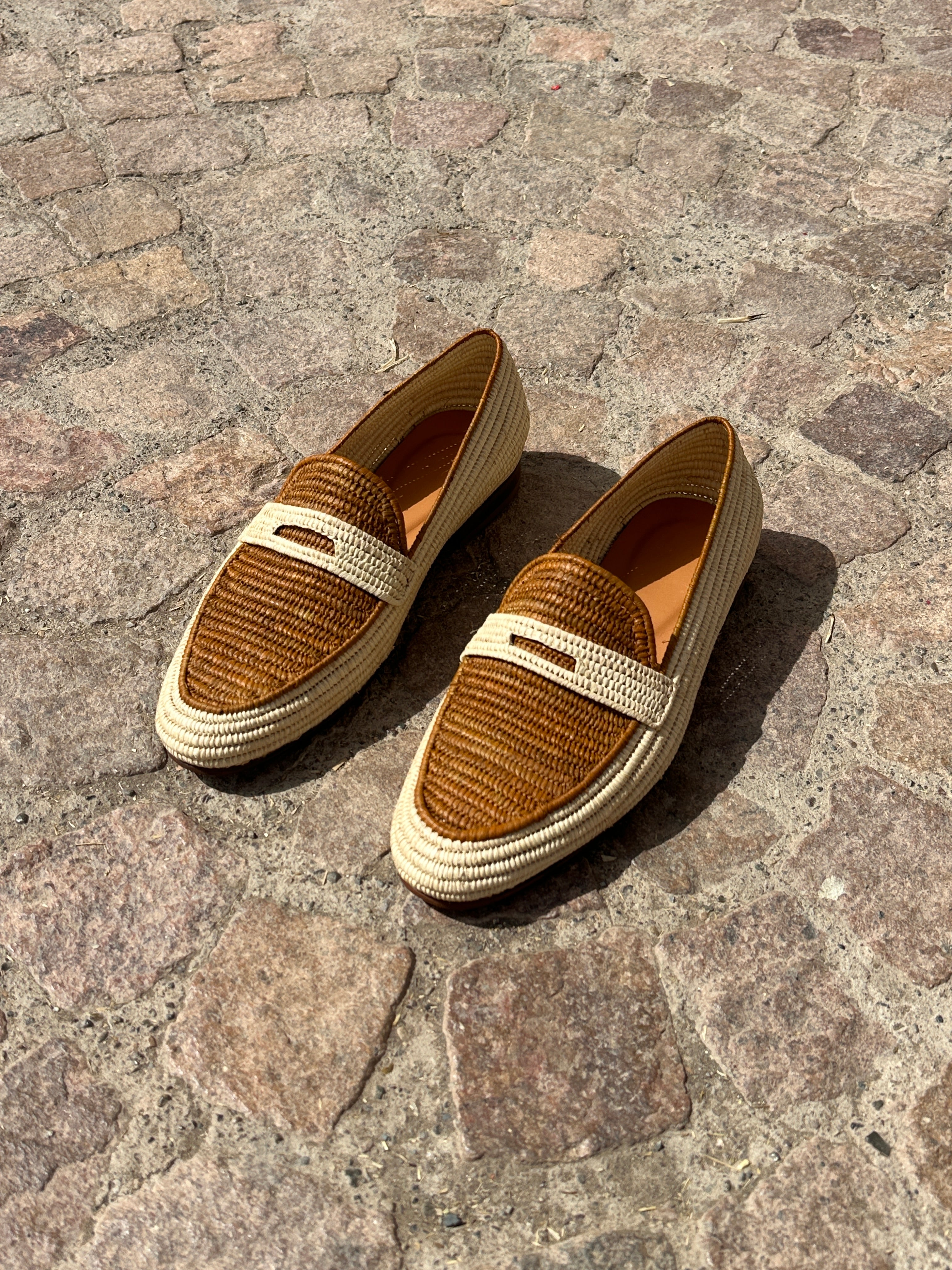 Men's Raffia Loafers in Beige & Light Brown