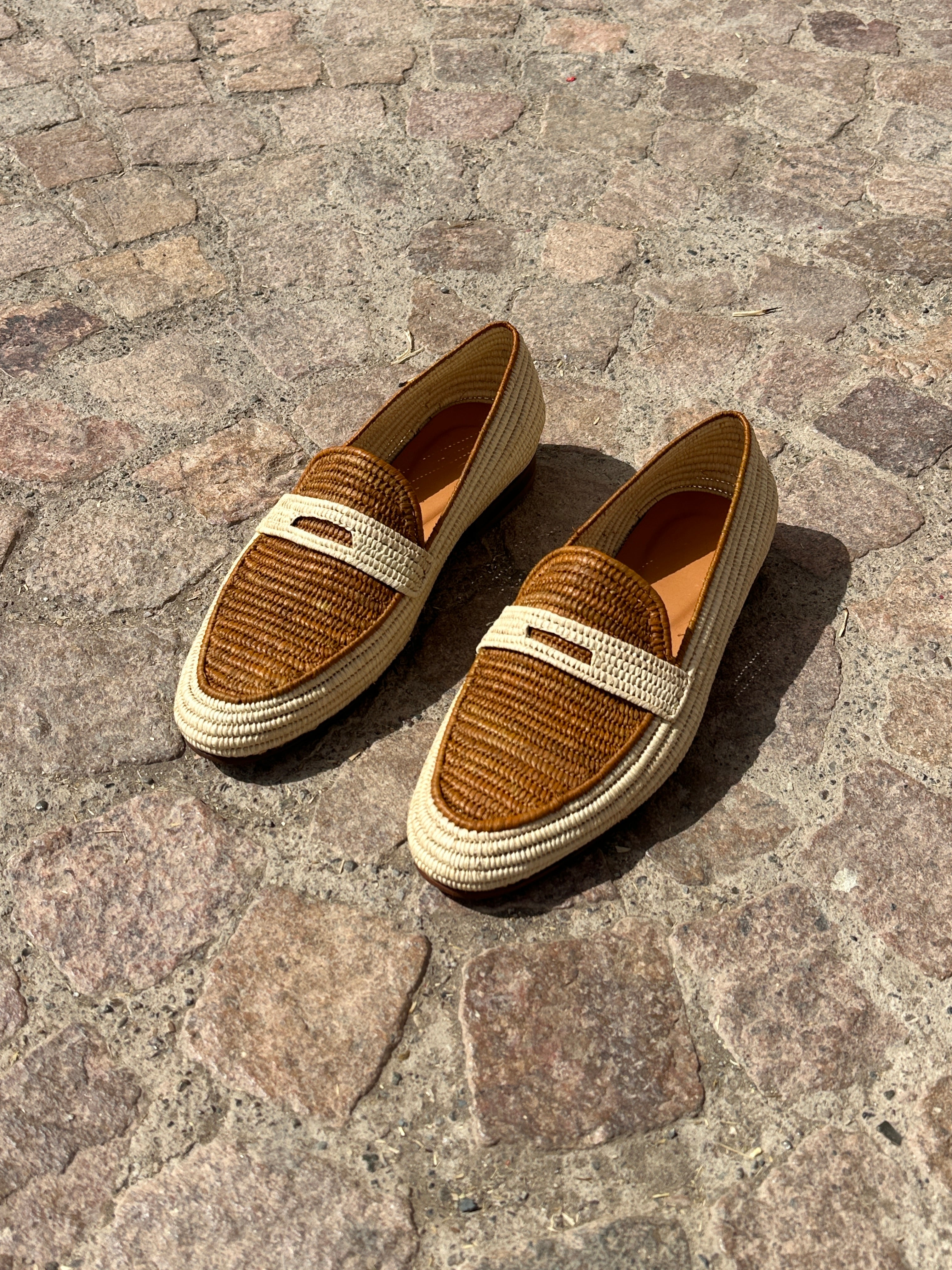 Men's Raffia Loafers in Beige & Light Brown