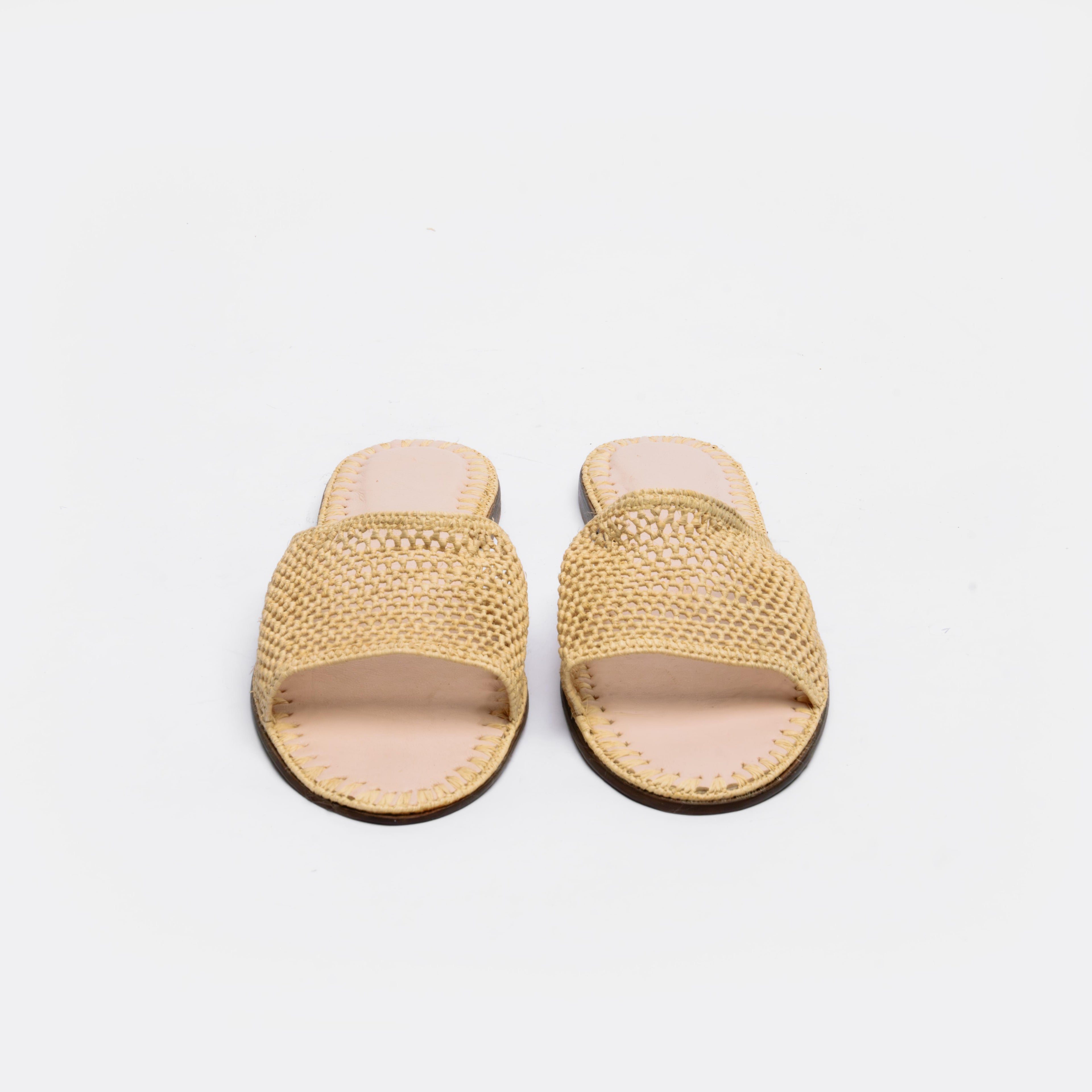 Women's Raffia Open Weave Slide Sandals In Natural