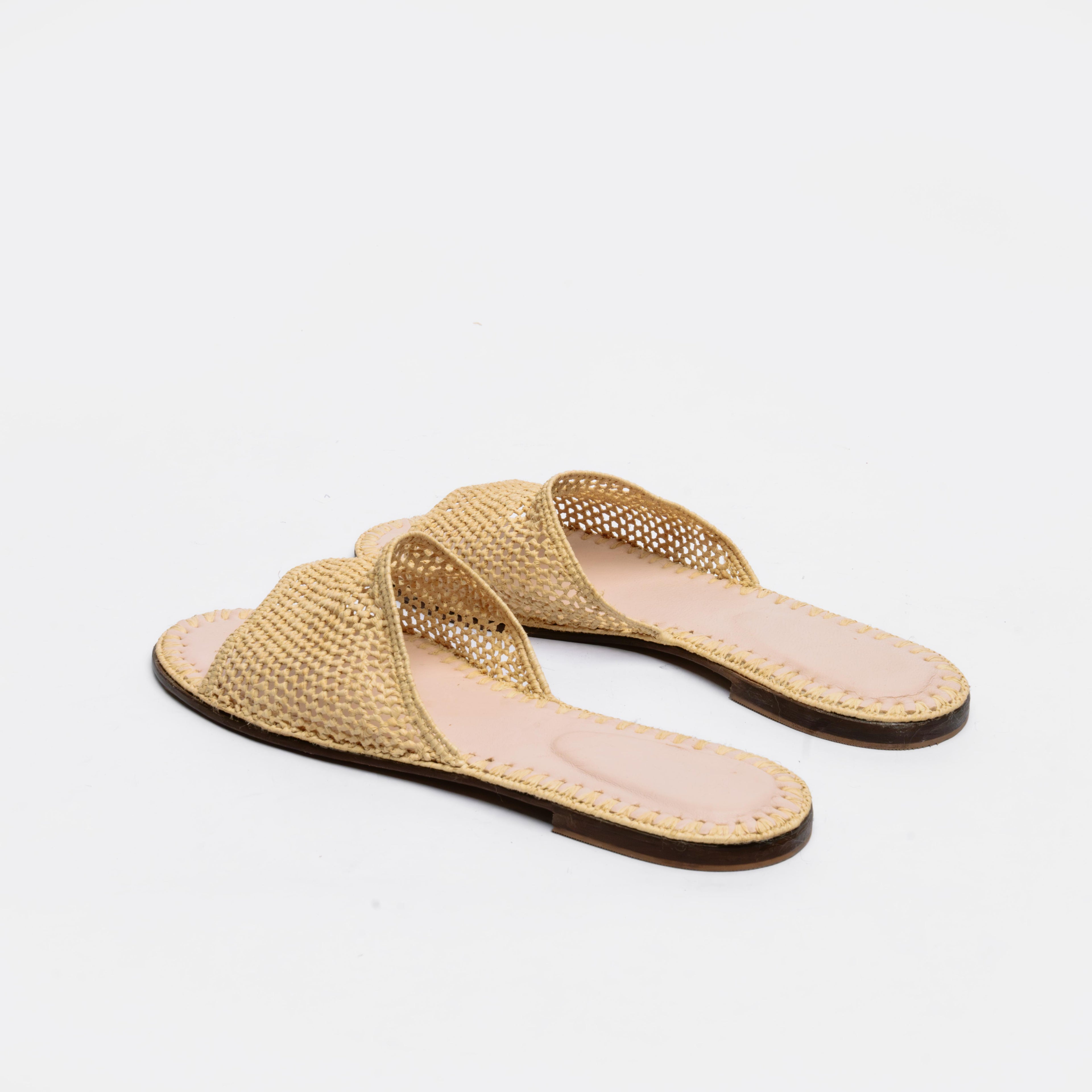Women's Raffia Open Weave Slide Sandals In Natural