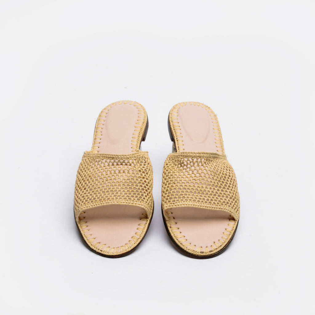 Women's Raffia Open Weave Slide Sandals In Natural