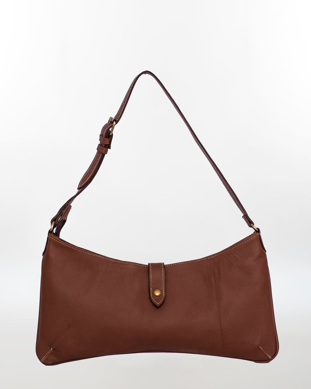Structured Leather Shoulder Bag with Snap Closure