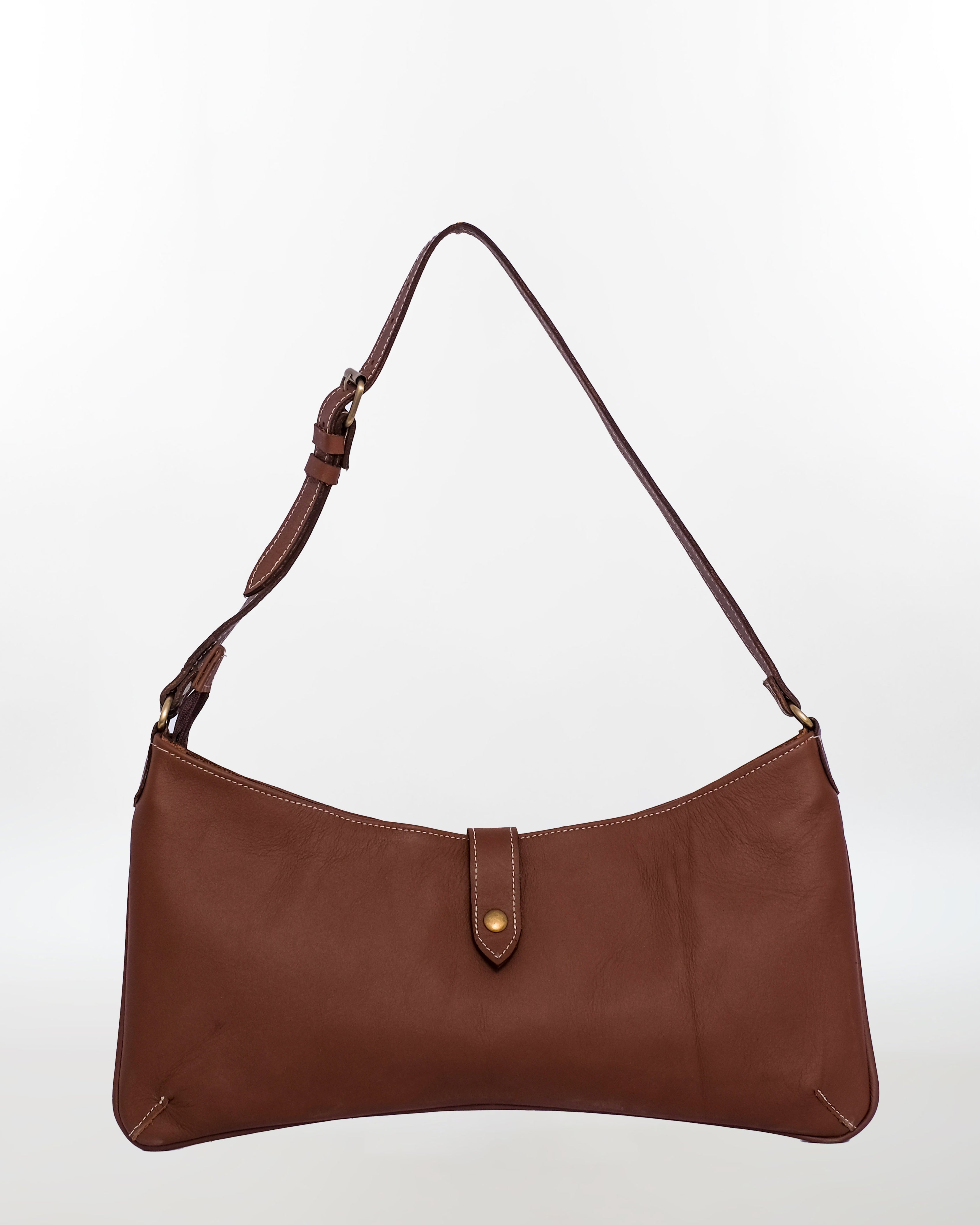 Structured Leather Shoulder Bag with Snap Closure