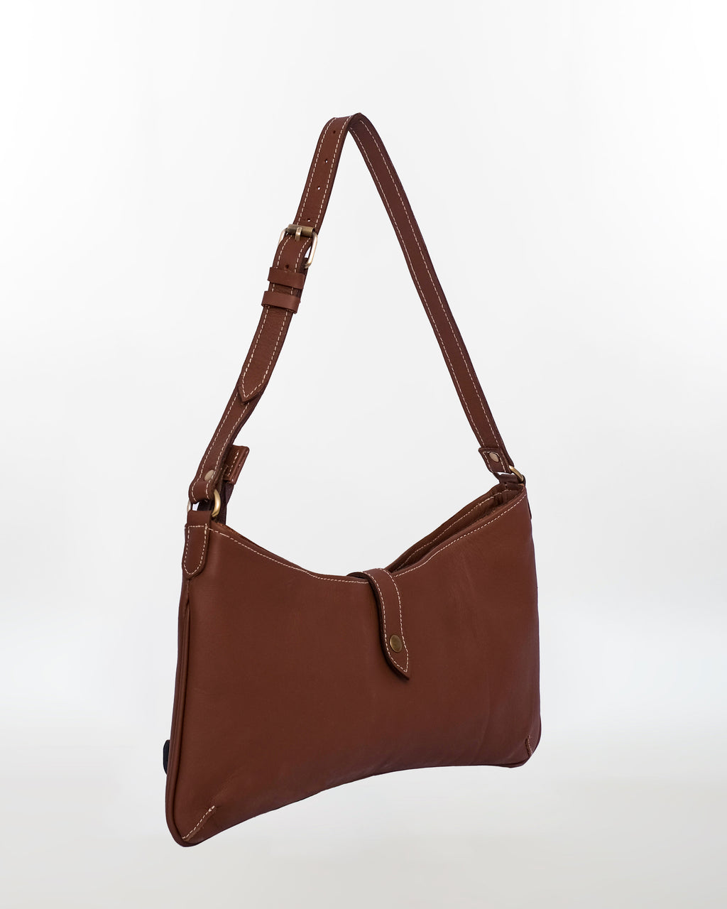 Structured Leather Shoulder Bag with Snap Closure