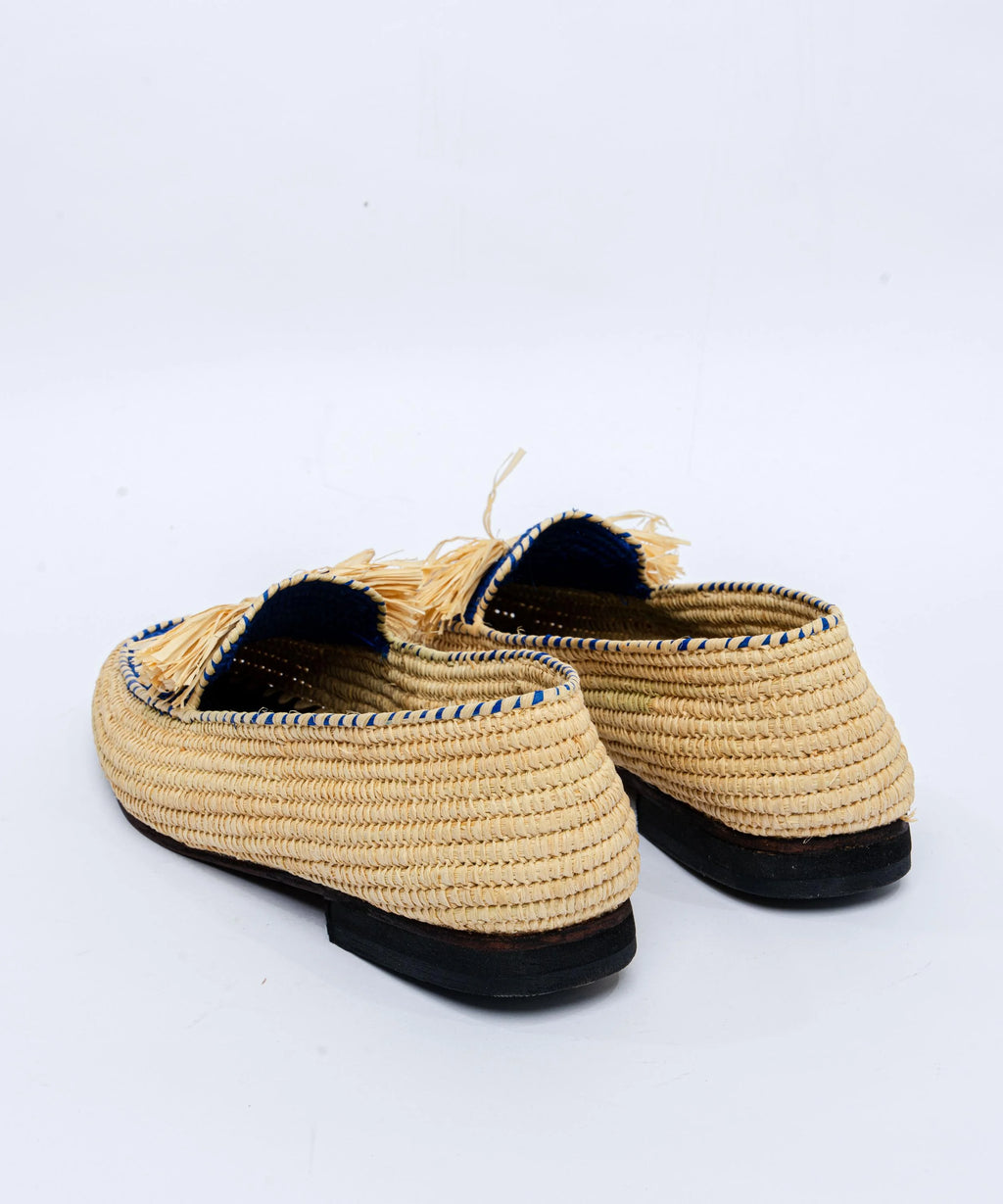 Men's Raffia Loafers in Beige & Blue