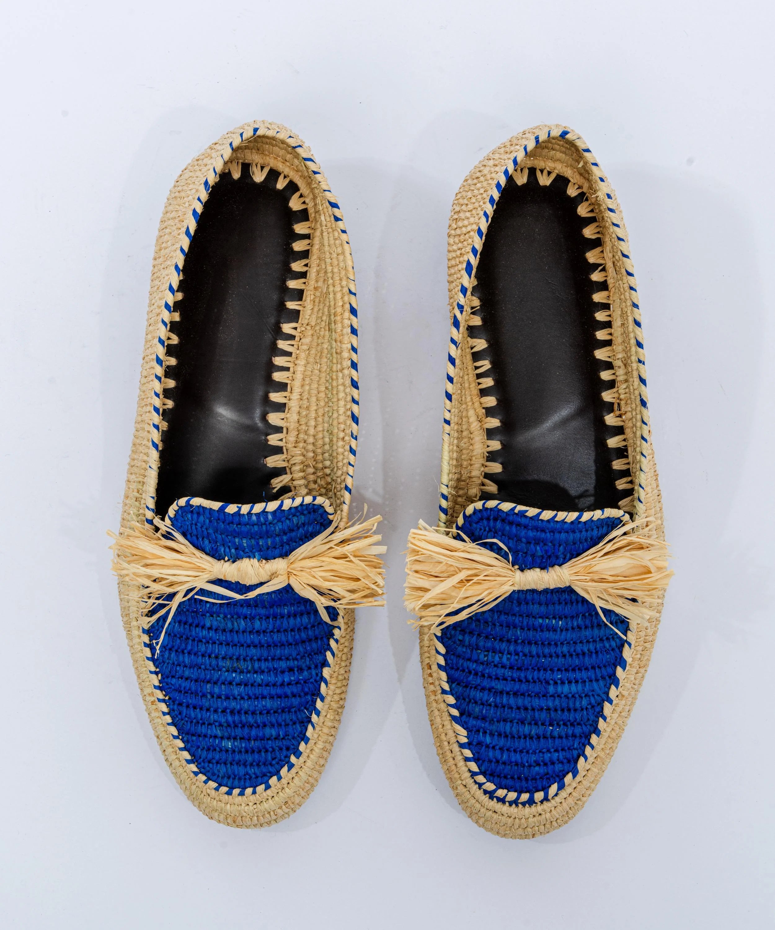 Men's Raffia Loafers in Beige & Blue