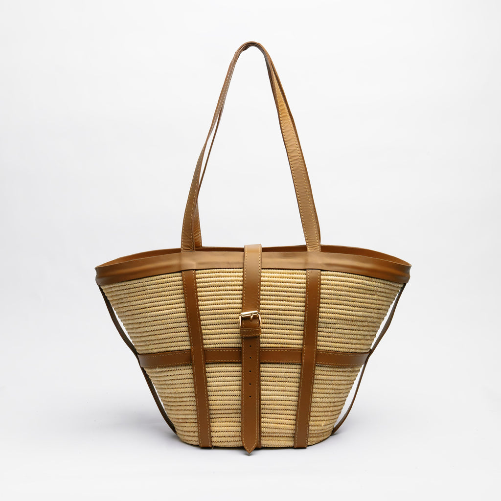 Raffia Tote Bag with Buckle Closure