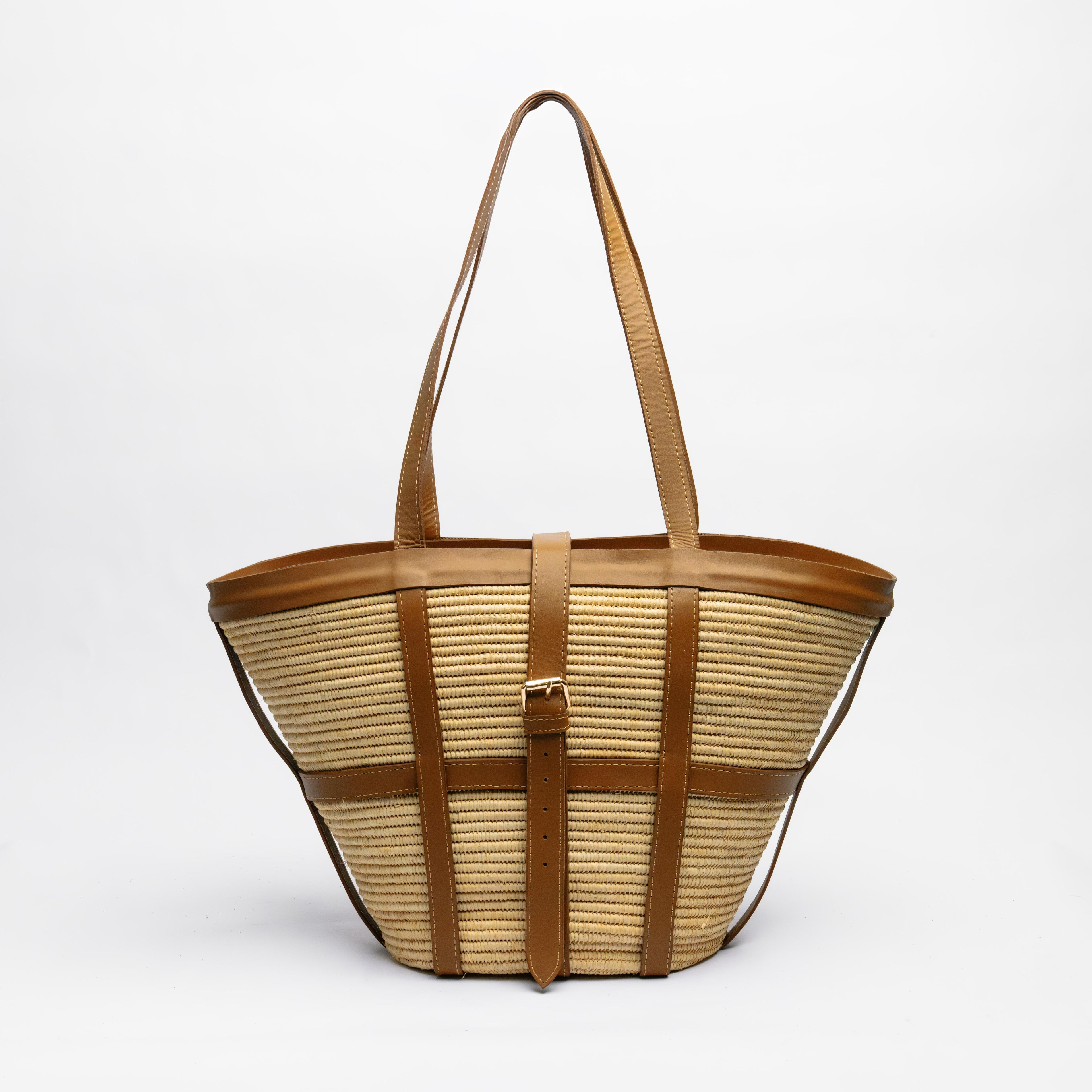 Raffia Tote Bag with Buckle Closure