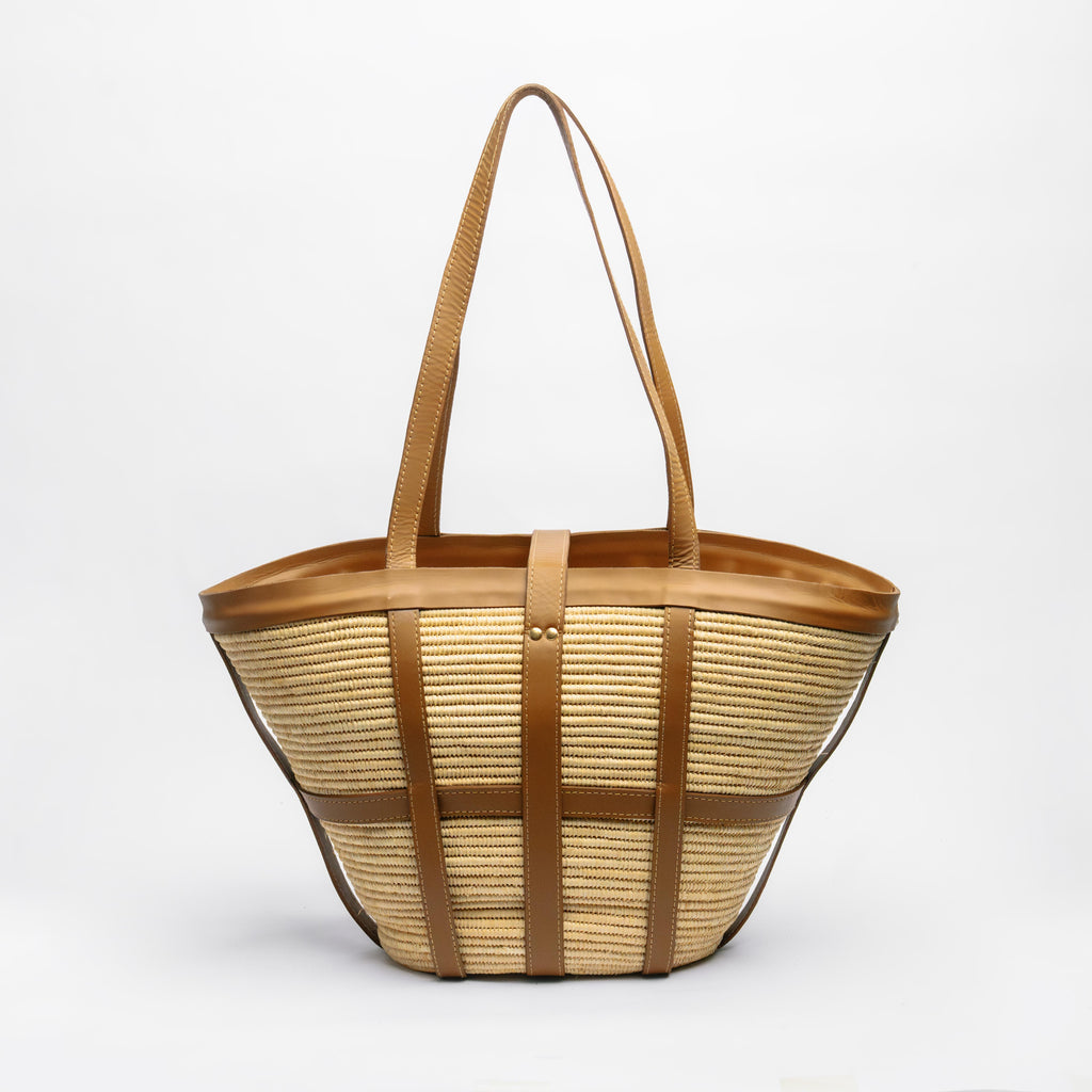 Raffia Tote Bag with Buckle Closure