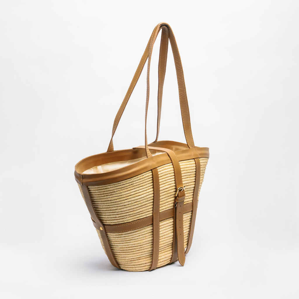 Raffia Tote Bag with Buckle Closure