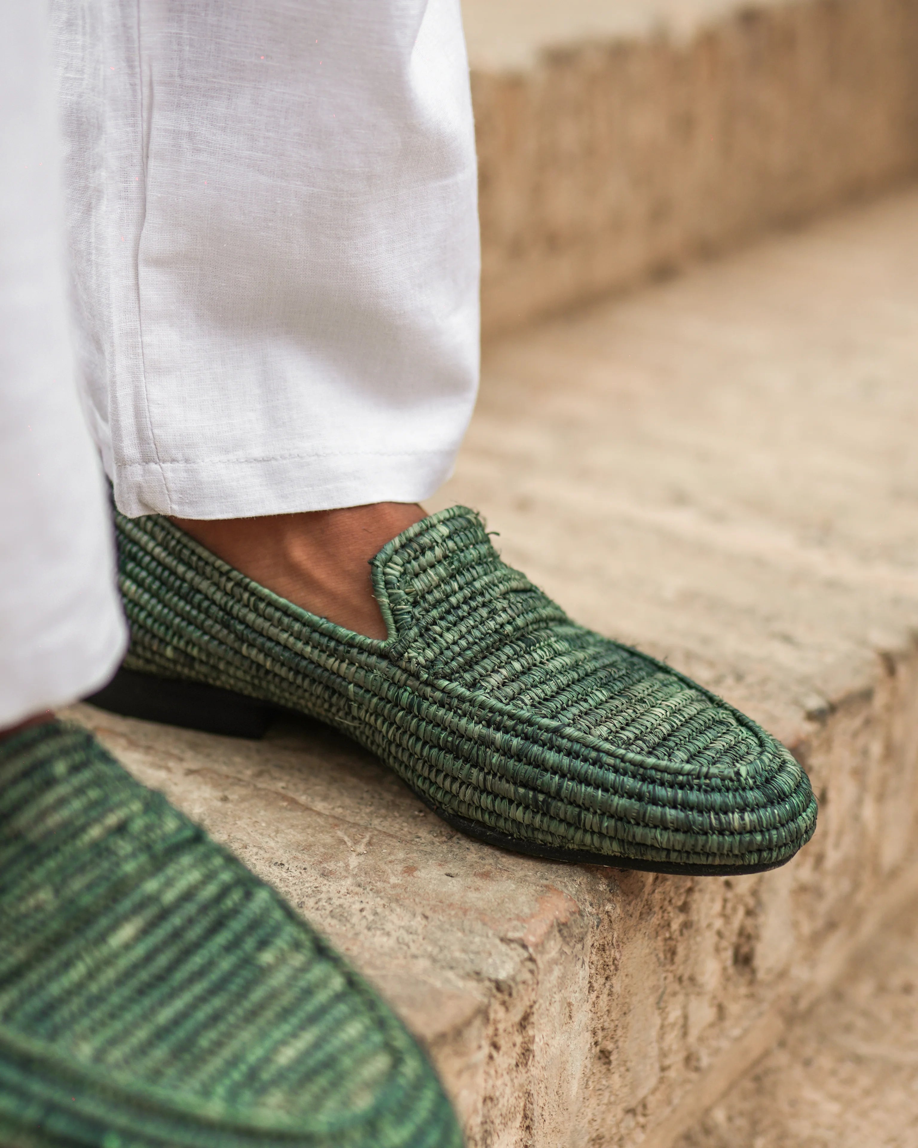 Men's Raffia Loafers in Forest Green