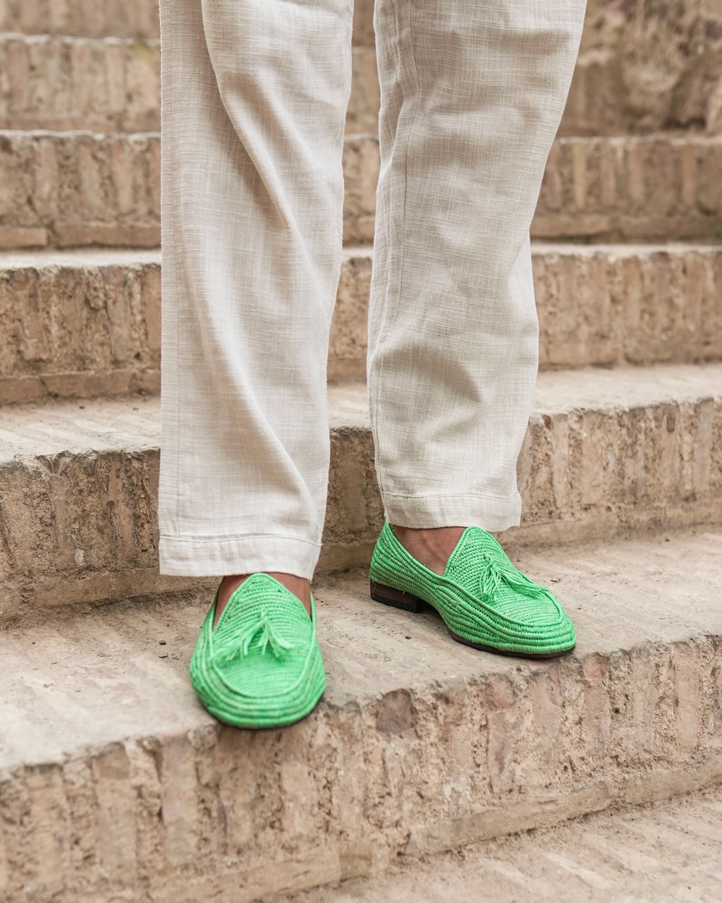 Men's Raffia Loafers in Grass Green