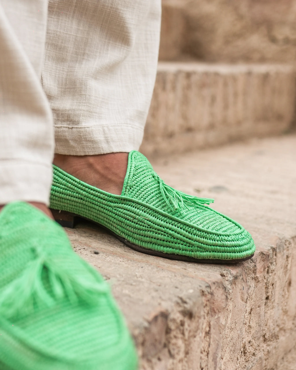Men's Raffia Loafers in Grass Green