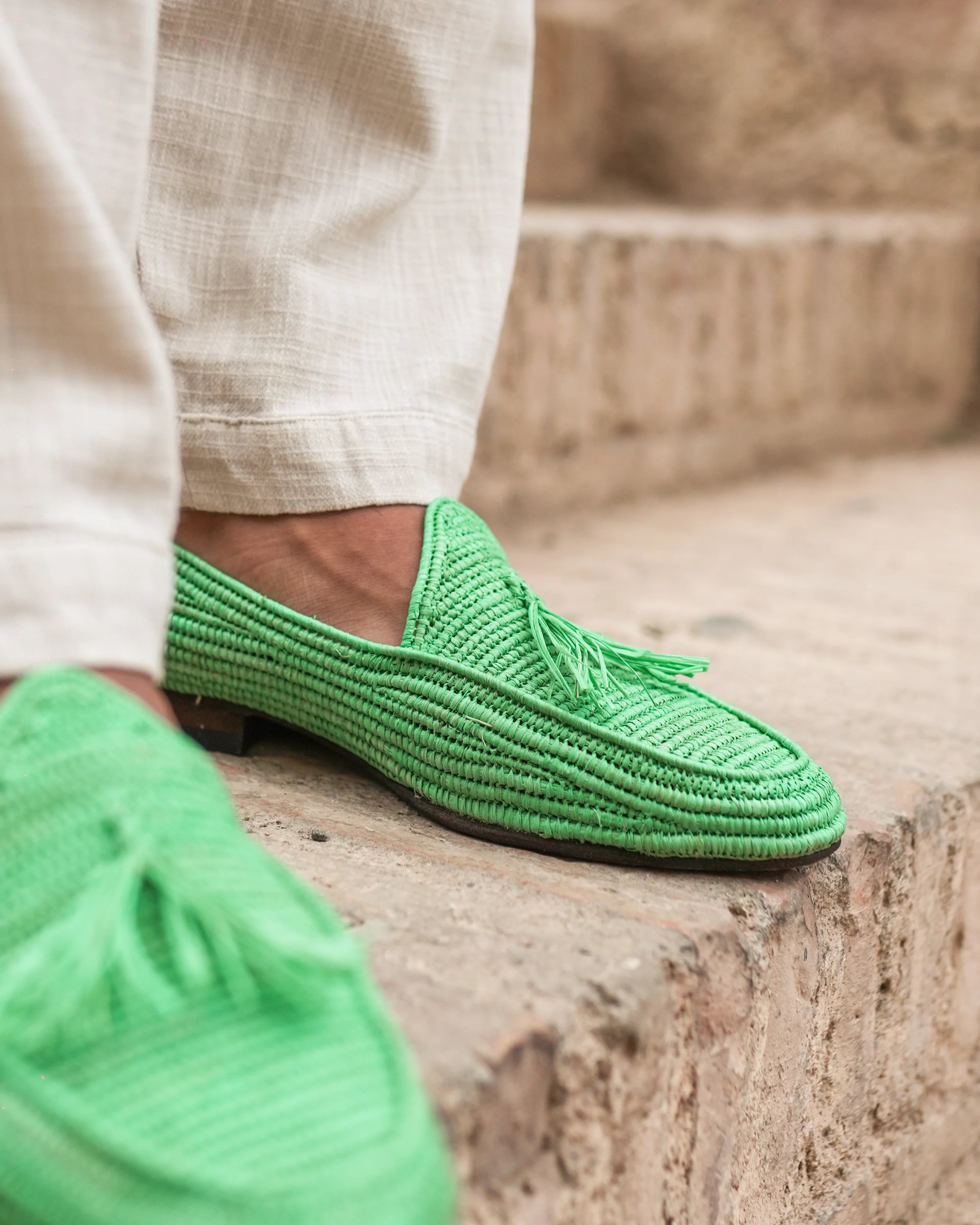 Men's Raffia Loafers in Grass Green