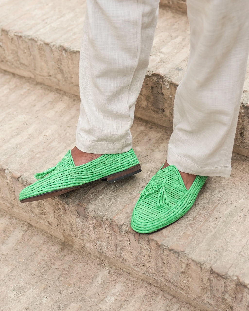 Men's Raffia Loafers in Grass Green
