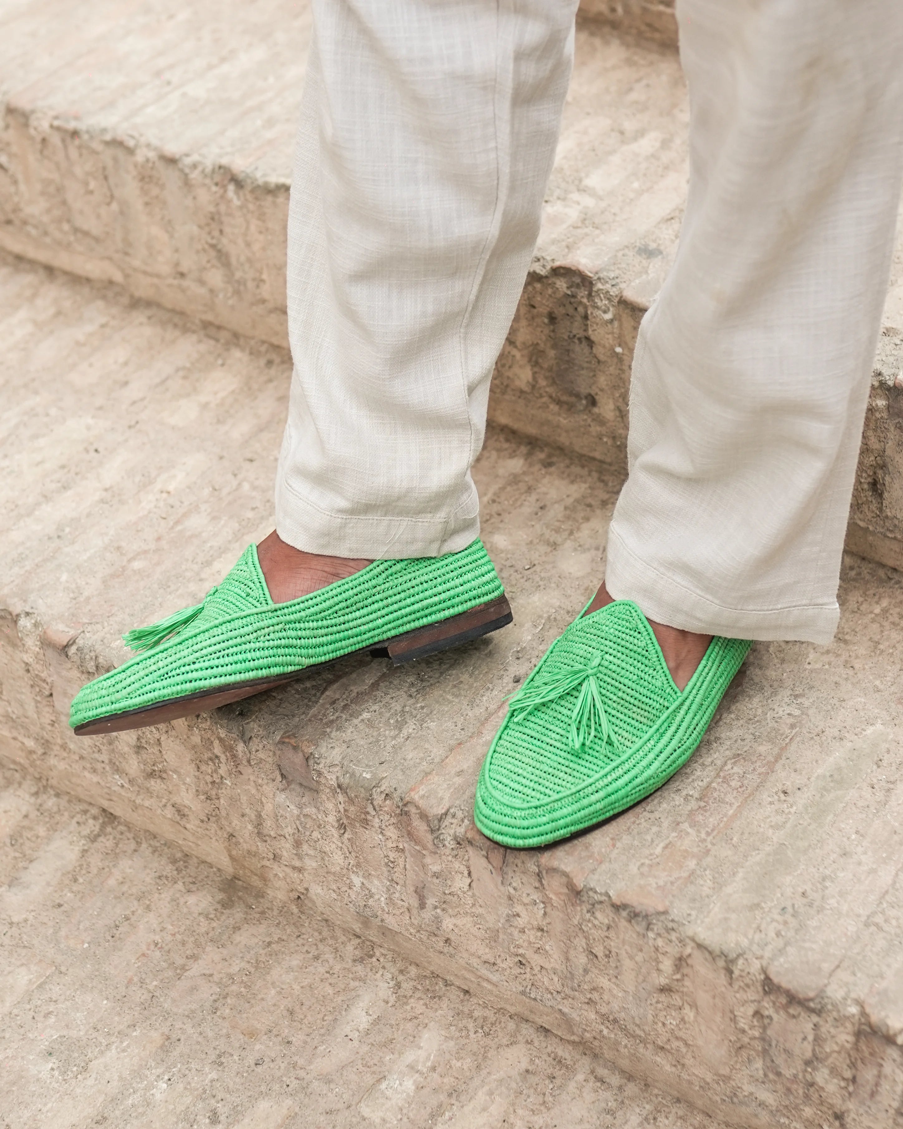 Men's Raffia Loafers in Grass Green