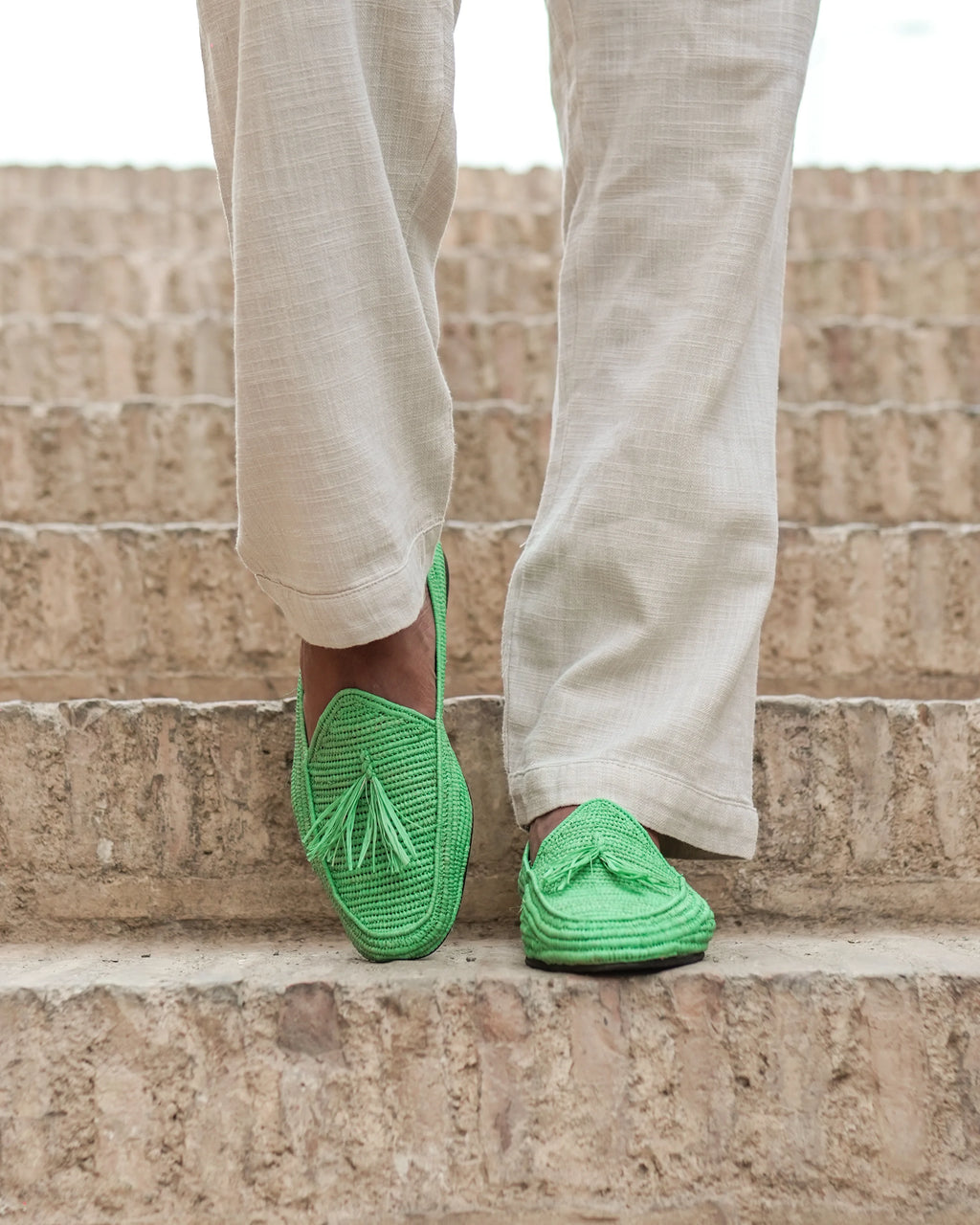 Men's Raffia Loafers in Grass Green