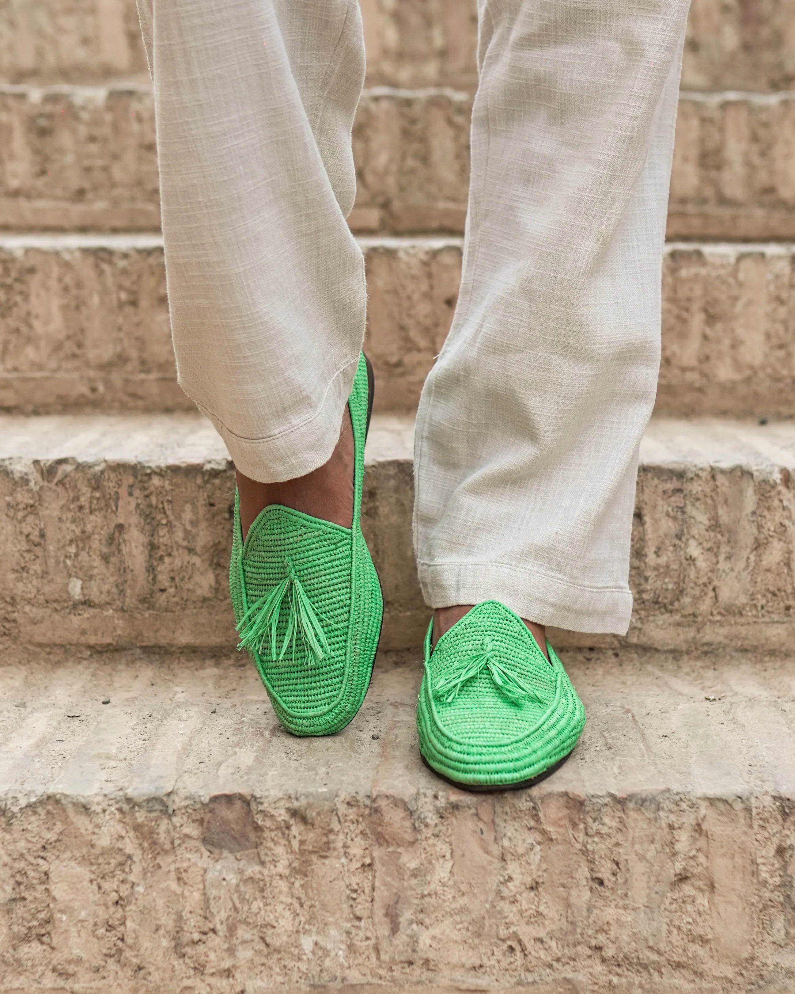 Men's Raffia Loafers in Grass Green