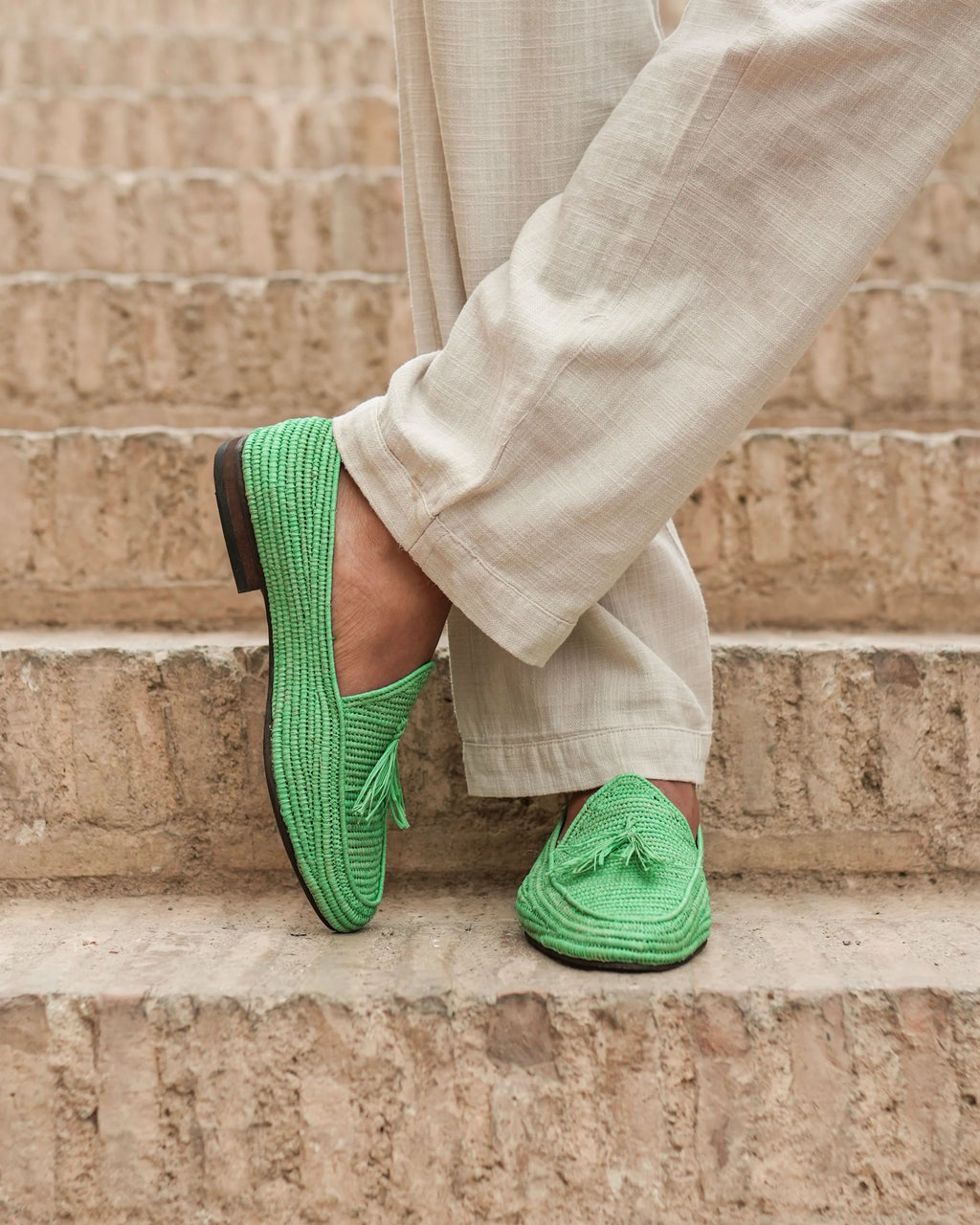 Men's Raffia Loafers in Grass Green