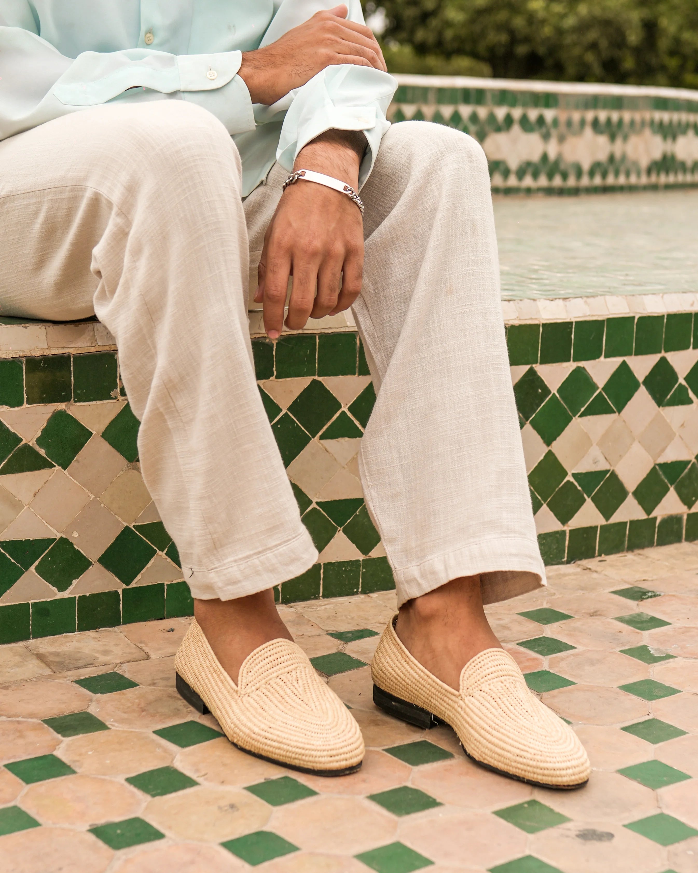 Men's Raffia Loafers in Soft Beige