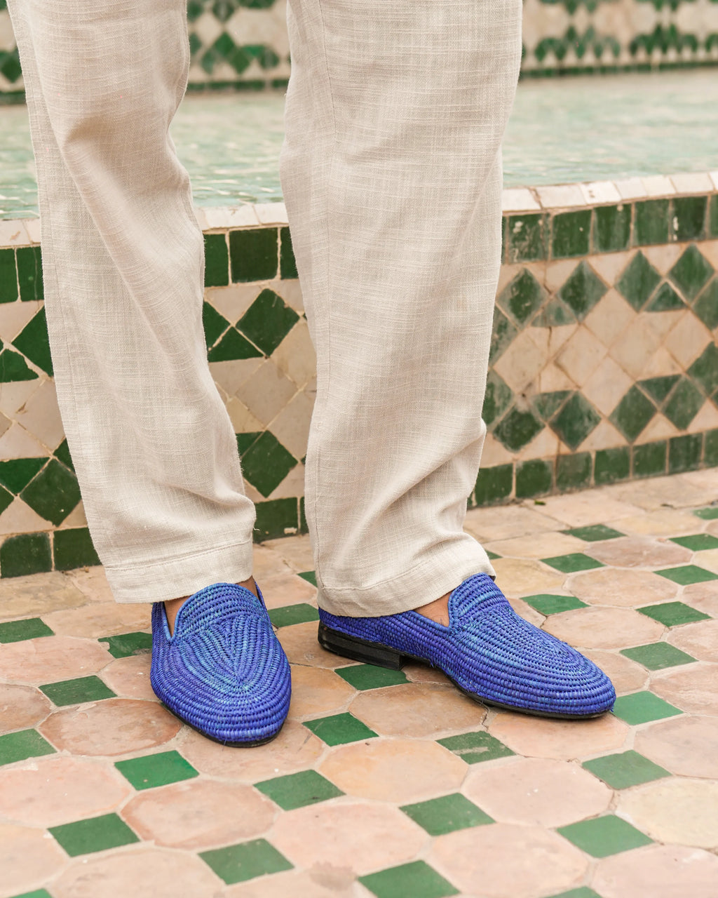 Men's Raffia Loafers in Blue