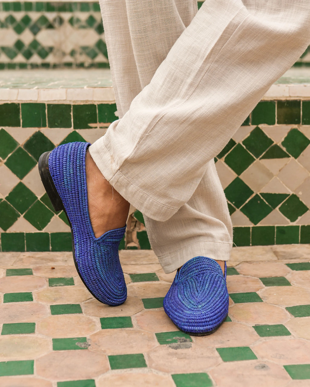 Men's Raffia Loafers in Blue