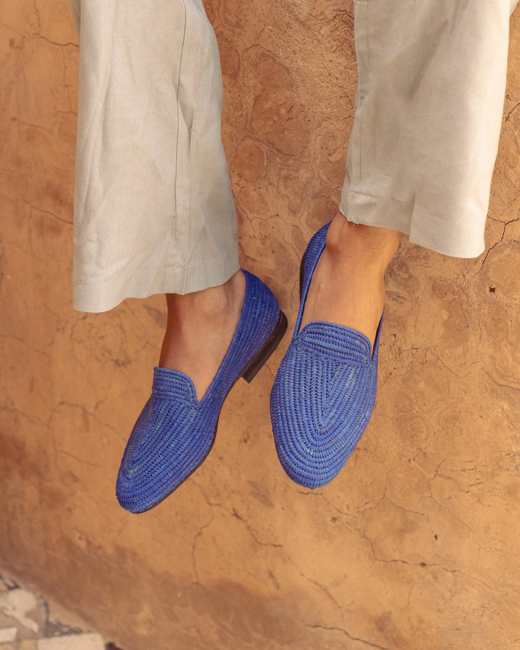 Men's Raffia Loafers in Indigo Blue