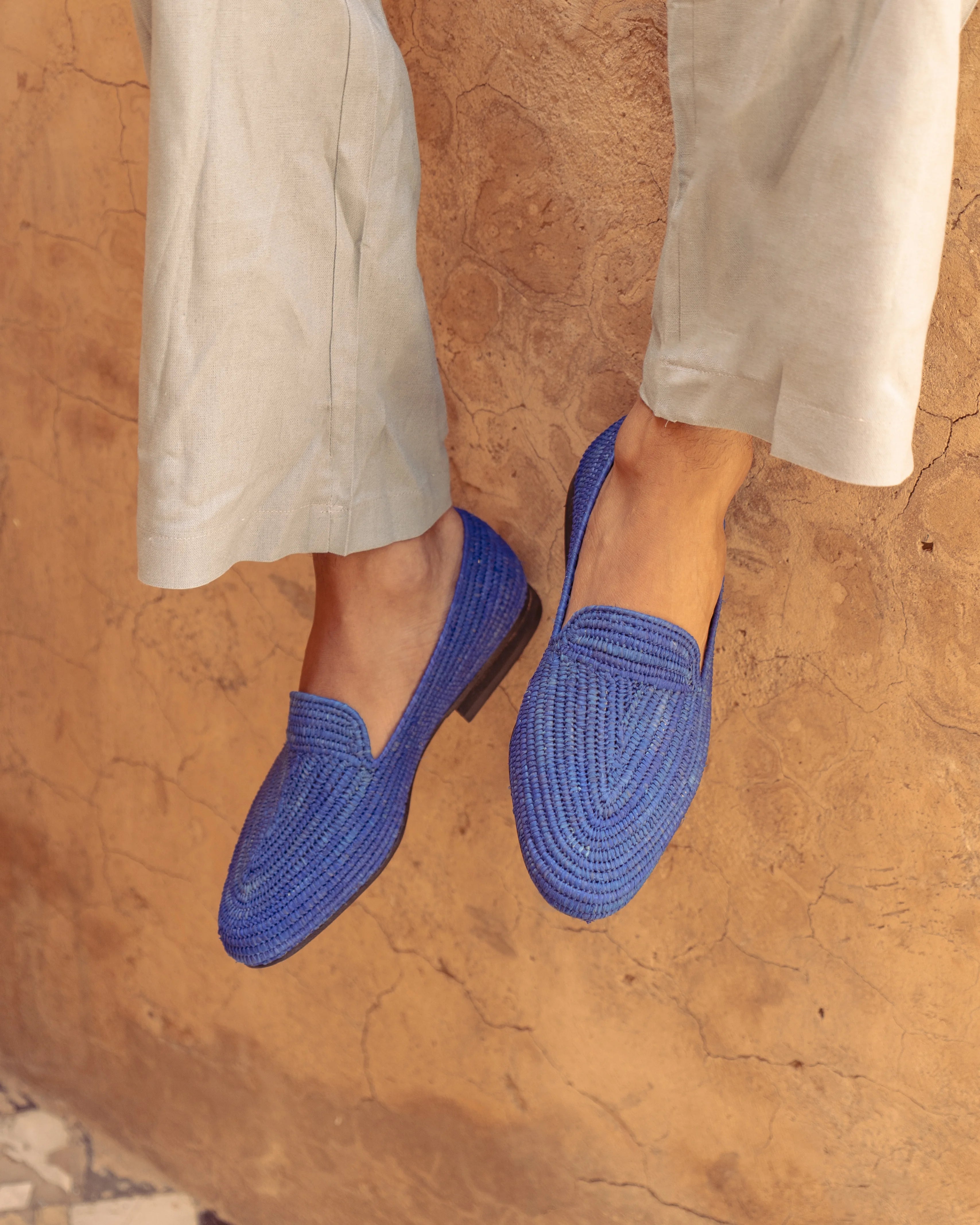 Men's Raffia Loafers in Indigo Blue