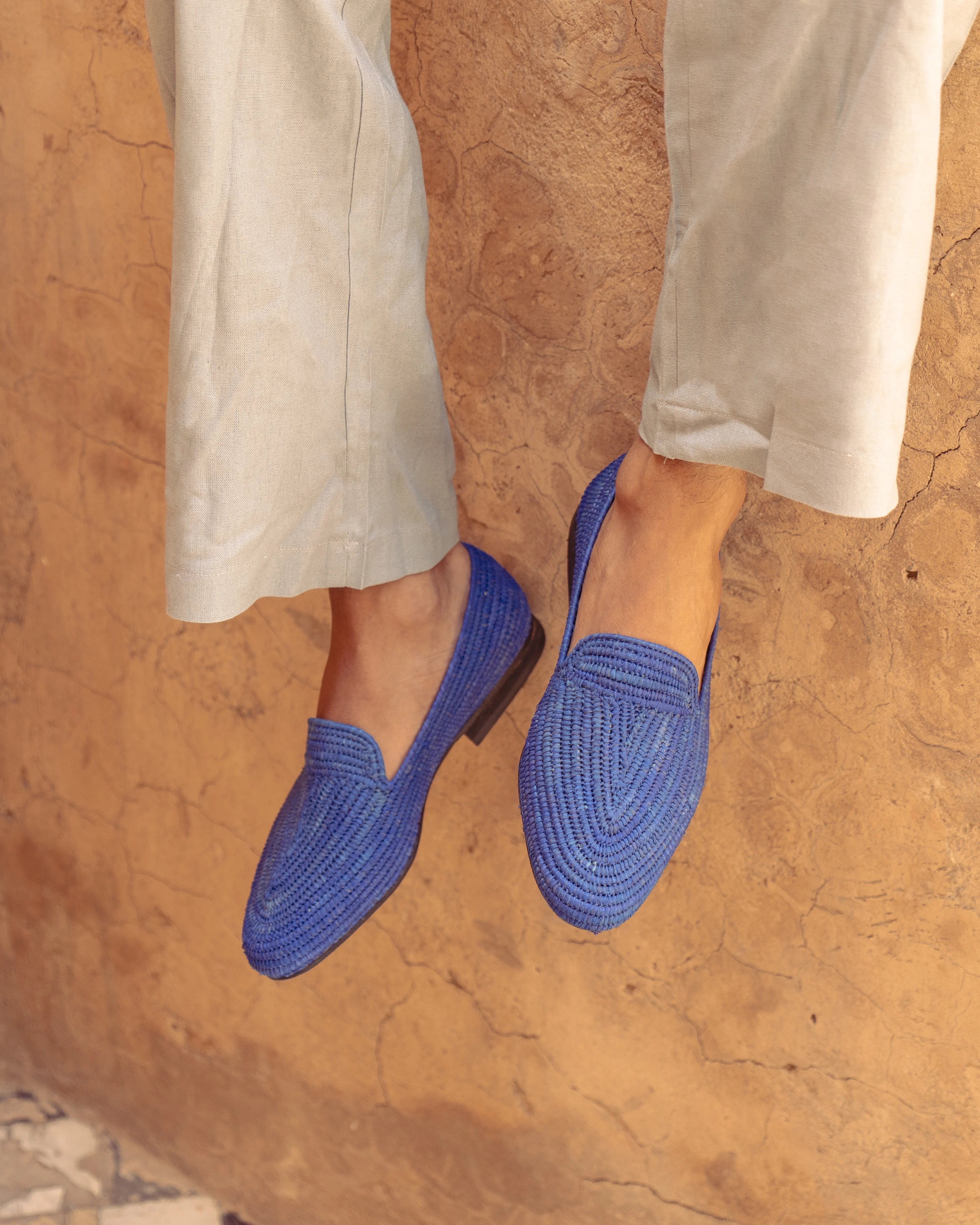 Men's Raffia Loafers in Indigo Blue